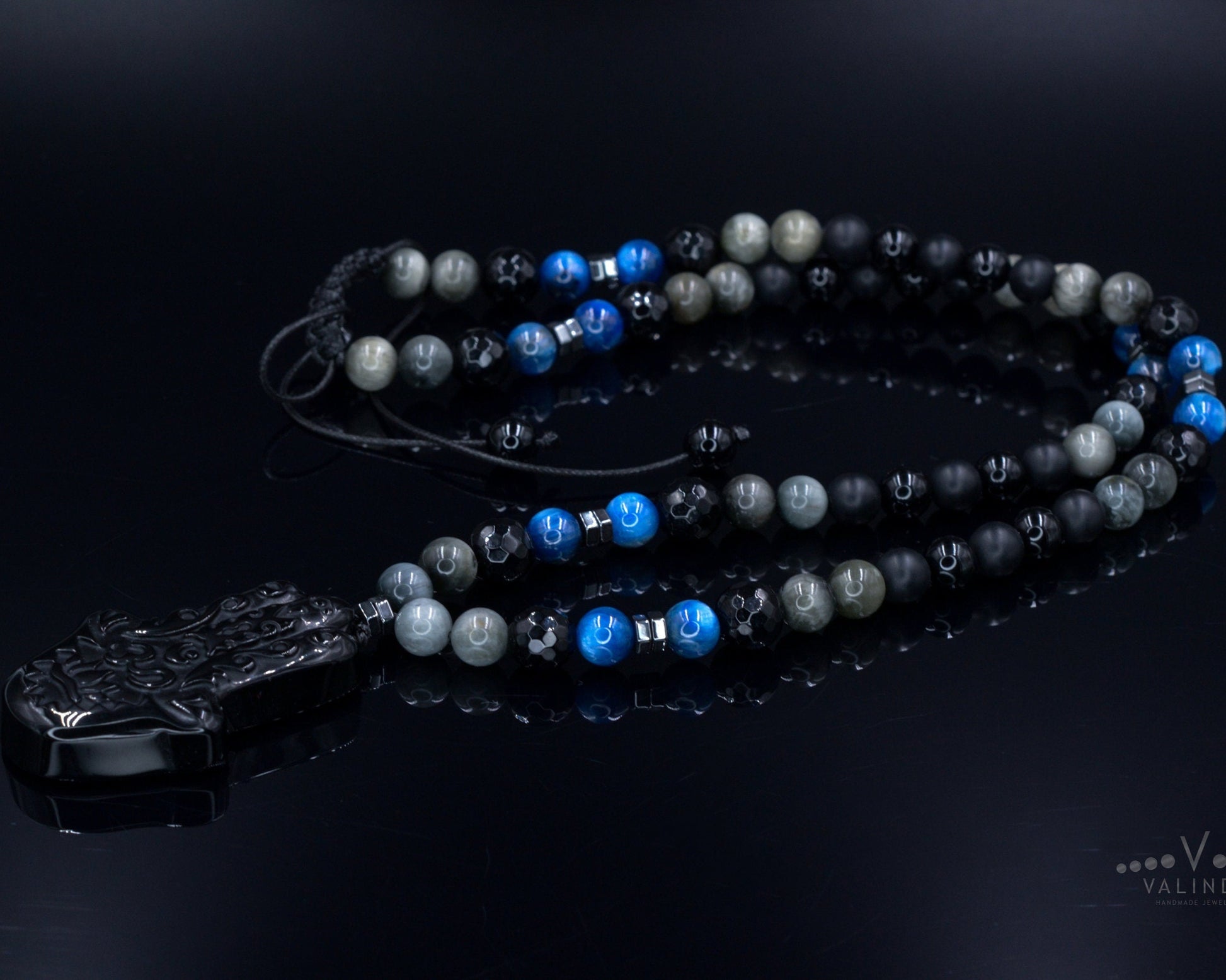 Raw Quartz Pendant Necklace - Men's Long Beaded Crystal Necklace - Black Onyx Necklace - Gift for Men - Smoky Quartz Necklace for MenHamsa Hand Onyx Pendant Necklace - Men's Kyanite Crystal Necklace - Gift for Men - Hawk's Eye Necklace - Long Beaded Necklace for Men  - Shamballa Necklace - Birthstone Necklace - Gemstone Necklace Men - Chakra Necklace - Macrame Necklace  - Healing Necklace - Valinde
