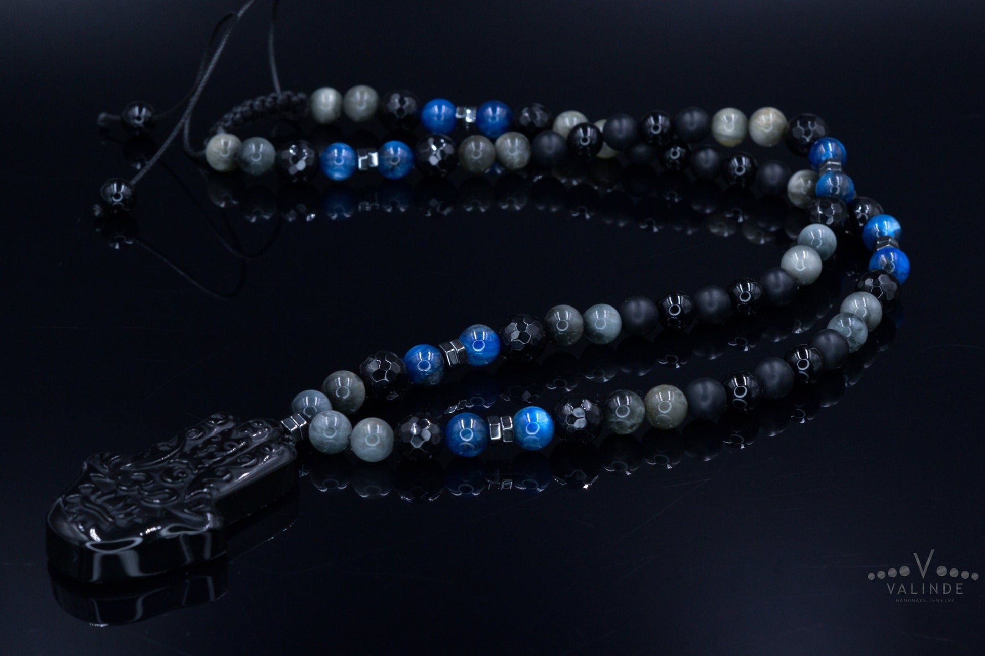 Raw Quartz Pendant Necklace - Men's Long Beaded Crystal Necklace - Black Onyx Necklace - Gift for Men - Smoky Quartz Necklace for MenHamsa Hand Onyx Pendant Necklace - Men's Kyanite Crystal Necklace - Gift for Men - Hawk's Eye Necklace - Long Beaded Necklace for Men  - Shamballa Necklace - Birthstone Necklace - Gemstone Necklace Men - Chakra Necklace - Macrame Necklace  - Healing Necklace - Valinde
