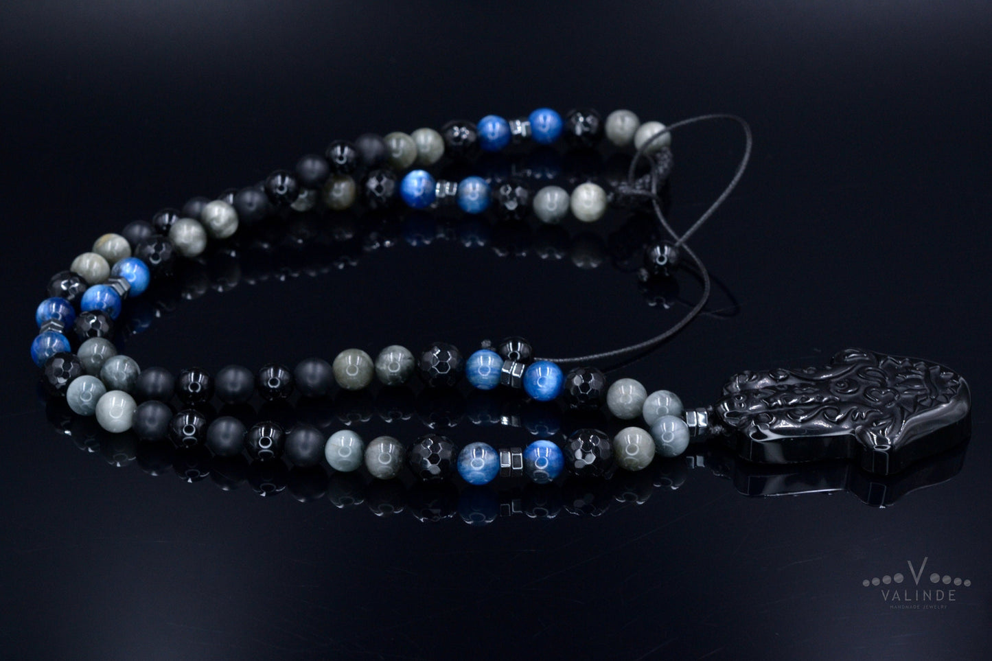 Raw Quartz Pendant Necklace - Men's Long Beaded Crystal Necklace - Black Onyx Necklace - Gift for Men - Smoky Quartz Necklace for MenHamsa Hand Onyx Pendant Necklace - Men's Kyanite Crystal Necklace - Gift for Men - Hawk's Eye Necklace - Long Beaded Necklace for Men  - Shamballa Necklace - Birthstone Necklace - Gemstone Necklace Men - Chakra Necklace - Macrame Necklace  - Healing Necklace - Valinde
