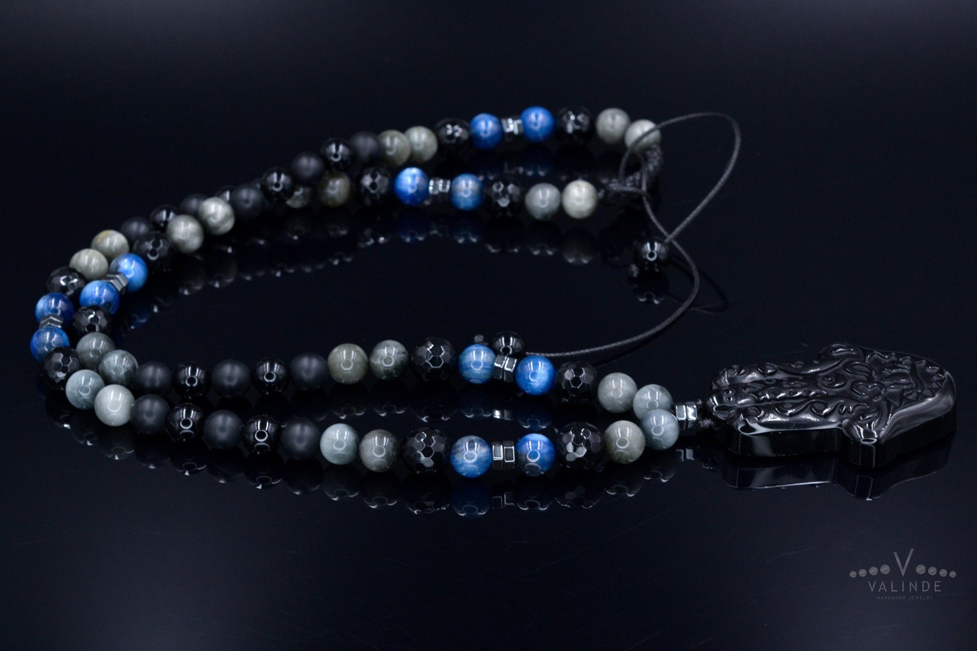 Raw Quartz Pendant Necklace - Men's Long Beaded Crystal Necklace - Black Onyx Necklace - Gift for Men - Smoky Quartz Necklace for MenHamsa Hand Onyx Pendant Necklace - Men's Kyanite Crystal Necklace - Gift for Men - Hawk's Eye Necklace - Long Beaded Necklace for Men  - Shamballa Necklace - Birthstone Necklace - Gemstone Necklace Men - Chakra Necklace - Macrame Necklace  - Healing Necklace - Valinde
