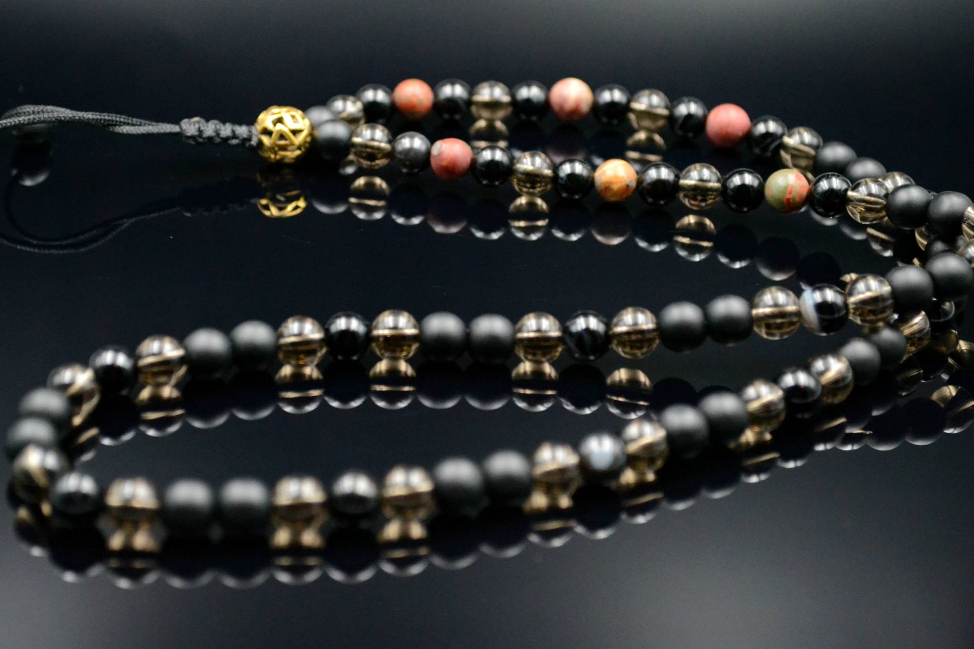 Men's Jasper Necklace Gemstone Beaded Necklace Long Necklace Gift for Men Onyx Necklace Men's Jewelry Agate Necklace for Men Herren Kette  - Shamballa Necklace - Birthstone Necklace - Gemstone Necklace Men - Chakra Necklace - Yoga Necklace - Mantra Necklace -Macrame Necklace  - Healing Necklace - Valinde
