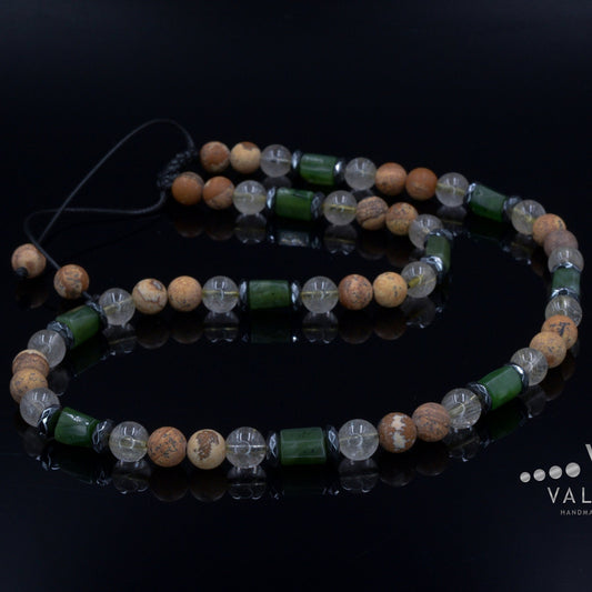 Men's Jasper Necklace Short Crystal Beaded Necklace for Men Gift for Men Rutilated Quartz & Hematite Necklace Christmas Gift for Men  - Shamballa Necklace - Birthstone Necklace - Gemstone Necklace Men - Chakra Necklace - Macrame Necklace  - Healing Necklace - Valinde