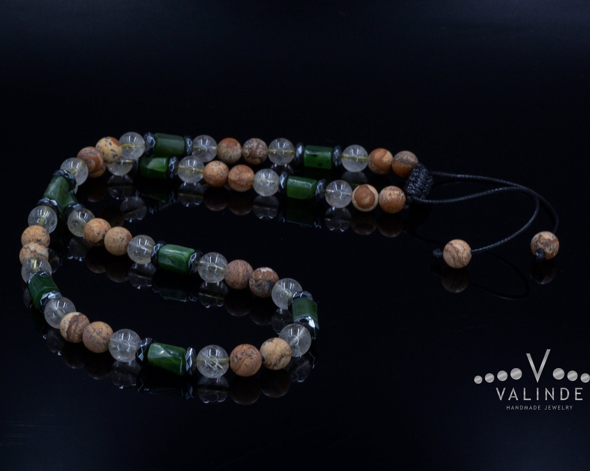 Men's Jasper Necklace Short Crystal Beaded Necklace for Men Gift for Men Rutilated Quartz & Hematite Necklace Christmas Gift for Men  - Shamballa Necklace - Birthstone Necklace - Gemstone Necklace Men - Chakra Necklace - Macrame Necklace  - Healing Necklace - Valinde
