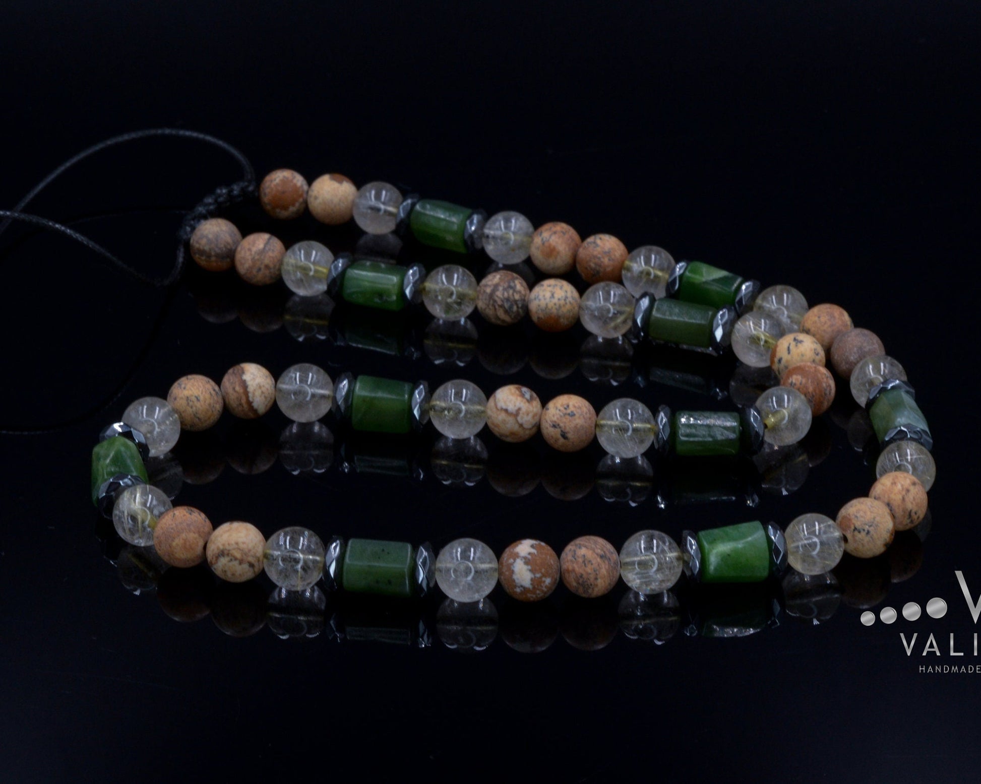 Men's Jasper Necklace Short Crystal Beaded Necklace for Men Gift for Men Rutilated Quartz & Hematite Necklace Christmas Gift for Men  - Shamballa Necklace - Birthstone Necklace - Gemstone Necklace Men - Chakra Necklace - Macrame Necklace  - Healing Necklace - Valinde
