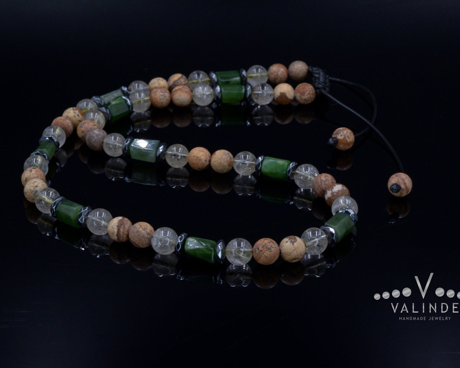Men's Jasper Necklace Short Crystal Beaded Necklace for Men Gift for Men Rutilated Quartz & Hematite Necklace Christmas Gift for Men  - Shamballa Necklace - Birthstone Necklace - Gemstone Necklace Men - Chakra Necklace - Macrame Necklace  - Healing Necklace - Valinde
