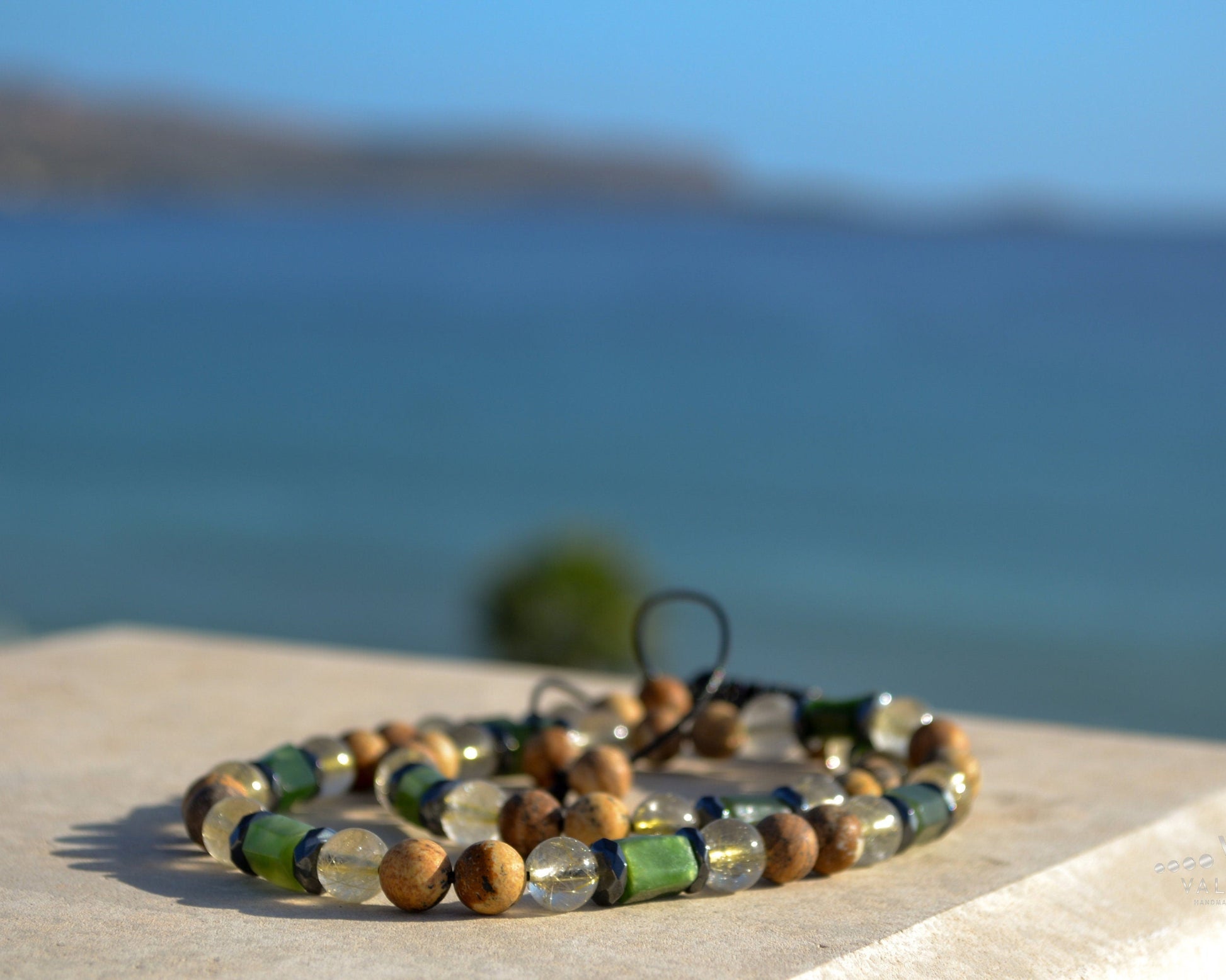 Men's Jasper Necklace Short Crystal Beaded Necklace for Men Gift for Men Rutilated Quartz & Hematite Necklace Christmas Gift for Men  - Shamballa Necklace - Birthstone Necklace - Gemstone Necklace Men - Chakra Necklace - Macrame Necklace  - Healing Necklace - Valinde
