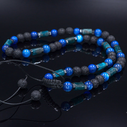 Men's Genuine Kyanite Apatite Crystal Necklace - Short Beaded Necklace - Lava Stone Necklace - Gift for Men - Adjustable Surfer Necklace - Shamballa Necklace - Birthstone Necklace - Gemstone Necklace Men - Chakra Necklace - Macrame Necklace  - Healing Necklace - Valinde