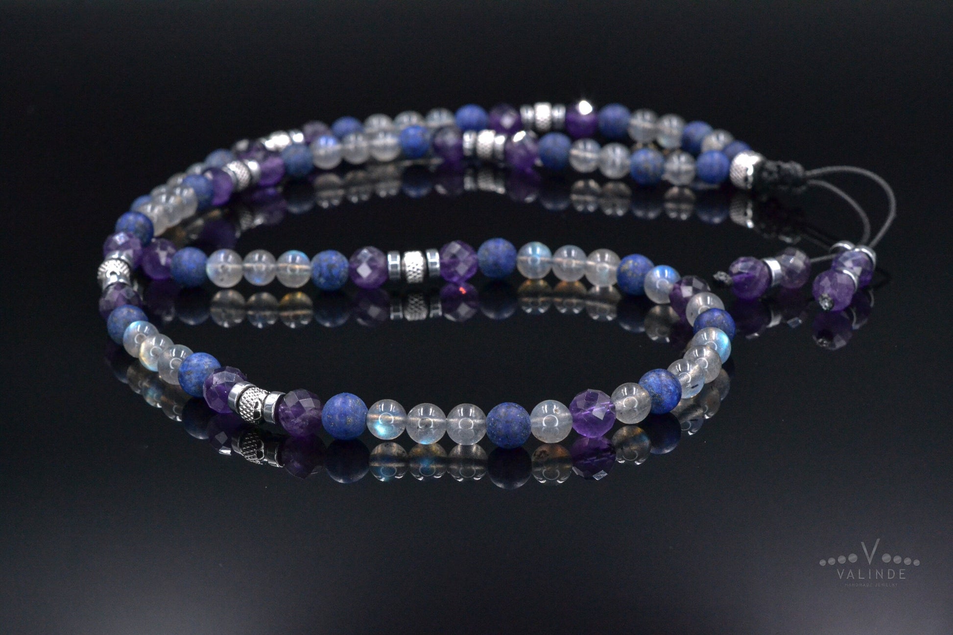 Natural Labradorite Long Necklace, Men's Amethyst Lapis Lazuli Crystal Necklace, Gift for Men, Steel Beads Summer Necklace, Men's Gift - Shamballa Necklace - Birthstone Necklace - Gemstone Necklace Men - Chakra Necklace - Macrame Necklace  - Healing Necklace - Valinde
