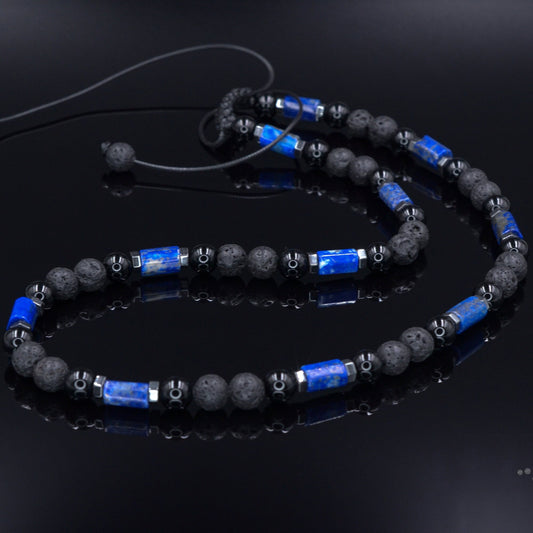 Men's Lapis Lazuli Short Necklace Lava Stone Beaded Necklace Gift for Men Black Agate Necklace Stone Beads Necklace Crystal Necklace - Shamballa Necklace - Birthstone Necklace - Gemstone Necklace Men - Chakra Necklace - Yoga Necklace - Mantra Necklace -Macrame Necklace  - Healing Necklace - Valinde
