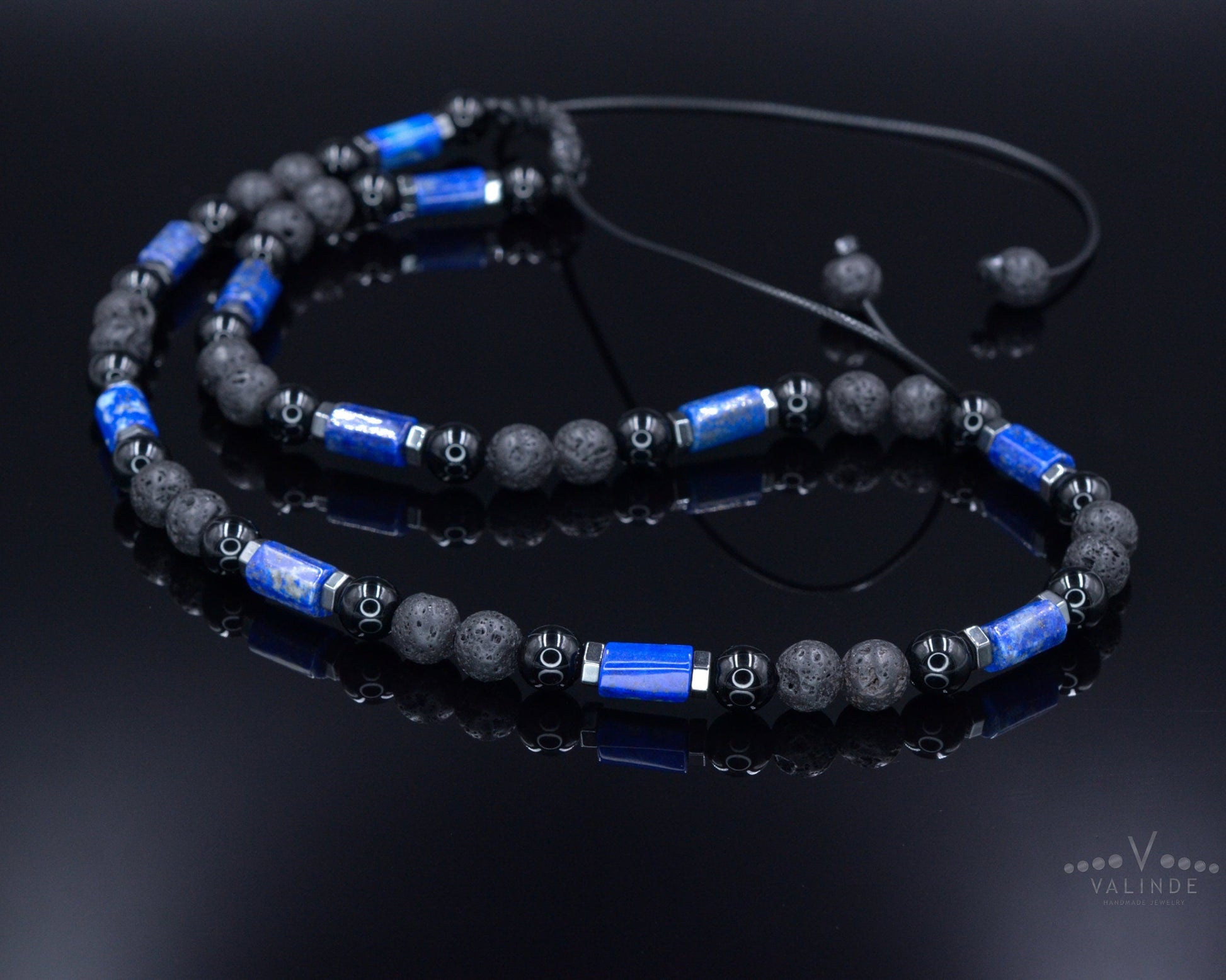 Men's Lapis Lazuli Short Necklace Lava Stone Beaded Necklace Gift for Men Black Agate Necklace Stone Beads Necklace Crystal Necklace - Shamballa Necklace - Birthstone Necklace - Gemstone Necklace Men - Chakra Necklace - Yoga Necklace - Mantra Necklace -Macrame Necklace  - Healing Necklace - Valinde
