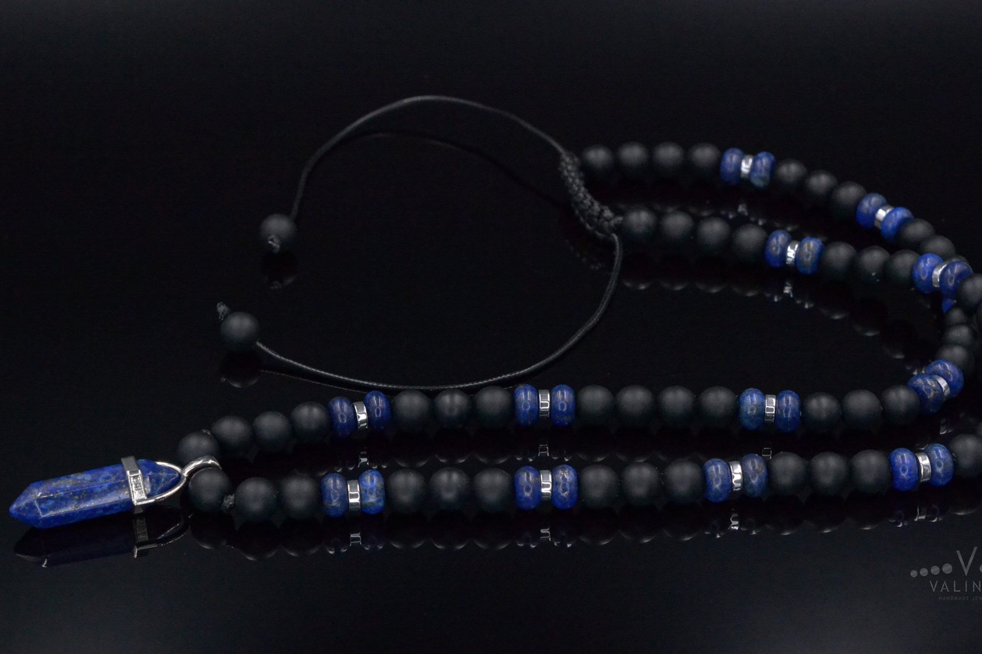 Men's Lapis Lazuli Pendant Necklace - Black Onyx Bead Necklace - Gift for Men - Long Crystal Necklace - Adjustable Necklace - Man Necklace- Shamballa Necklace - Birthstone Necklace - Gemstone Necklace Men - Chakra Necklace - Macrame Necklace  - Healing Necklace - Valinde
