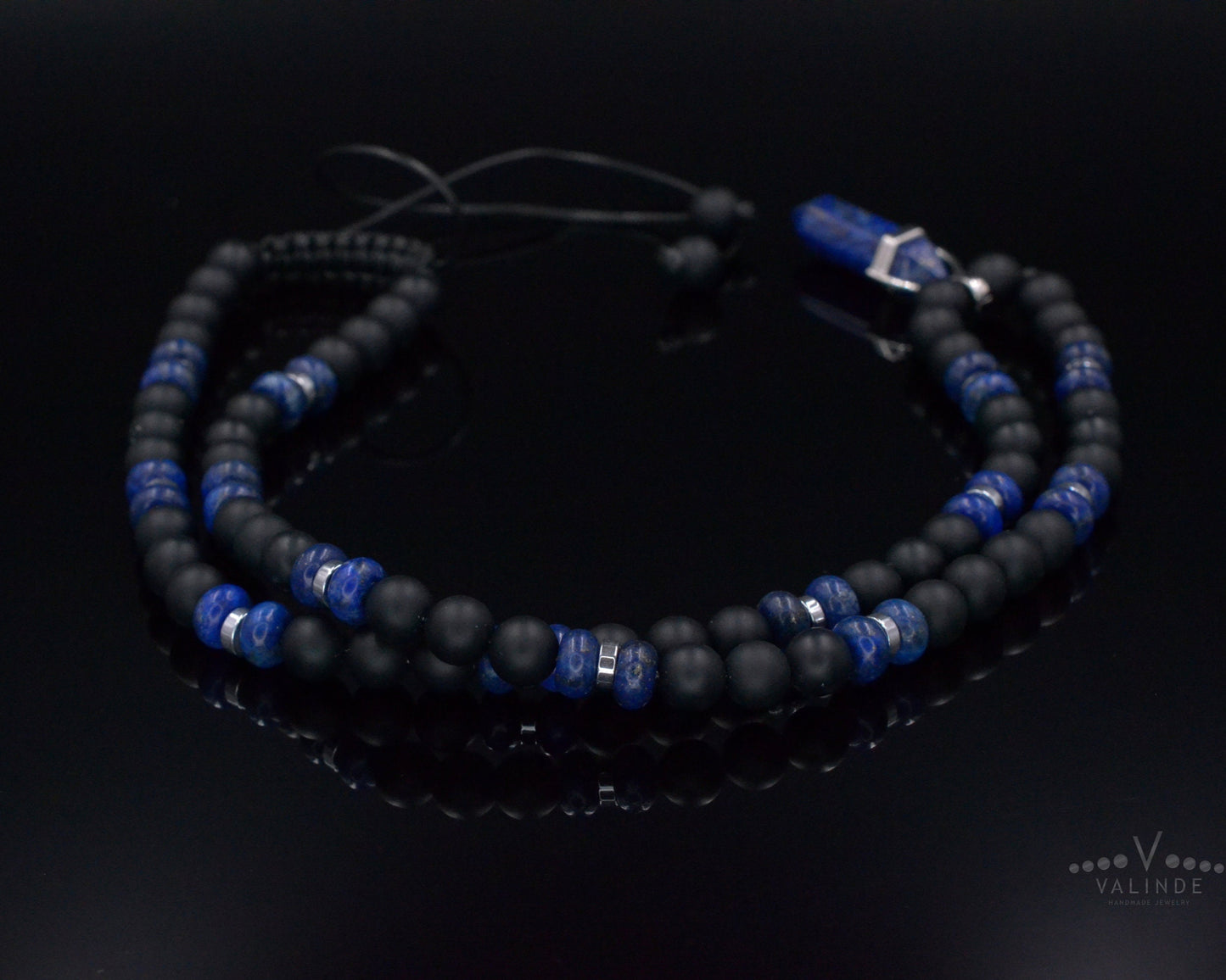 Men's Lapis Lazuli Pendant Necklace - Black Onyx Bead Necklace - Gift for Men - Long Crystal Necklace - Adjustable Necklace - Man Necklace- Shamballa Necklace - Birthstone Necklace - Gemstone Necklace Men - Chakra Necklace - Macrame Necklace  - Healing Necklace - Valinde
