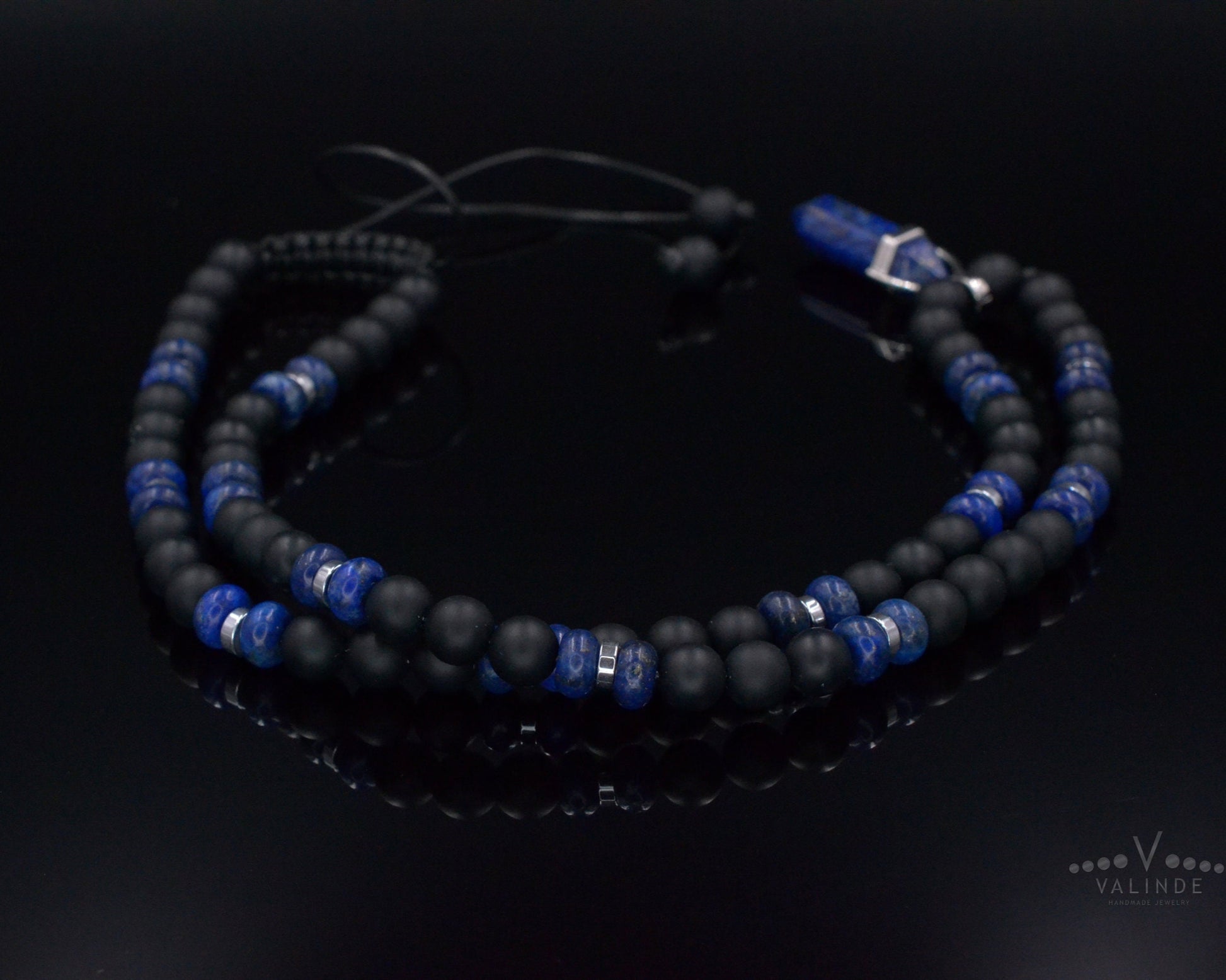 Men's Lapis Lazuli Pendant Necklace - Black Onyx Bead Necklace - Gift for Men - Long Crystal Necklace - Adjustable Necklace - Man Necklace- Shamballa Necklace - Birthstone Necklace - Gemstone Necklace Men - Chakra Necklace - Macrame Necklace  - Healing Necklace - Valinde
