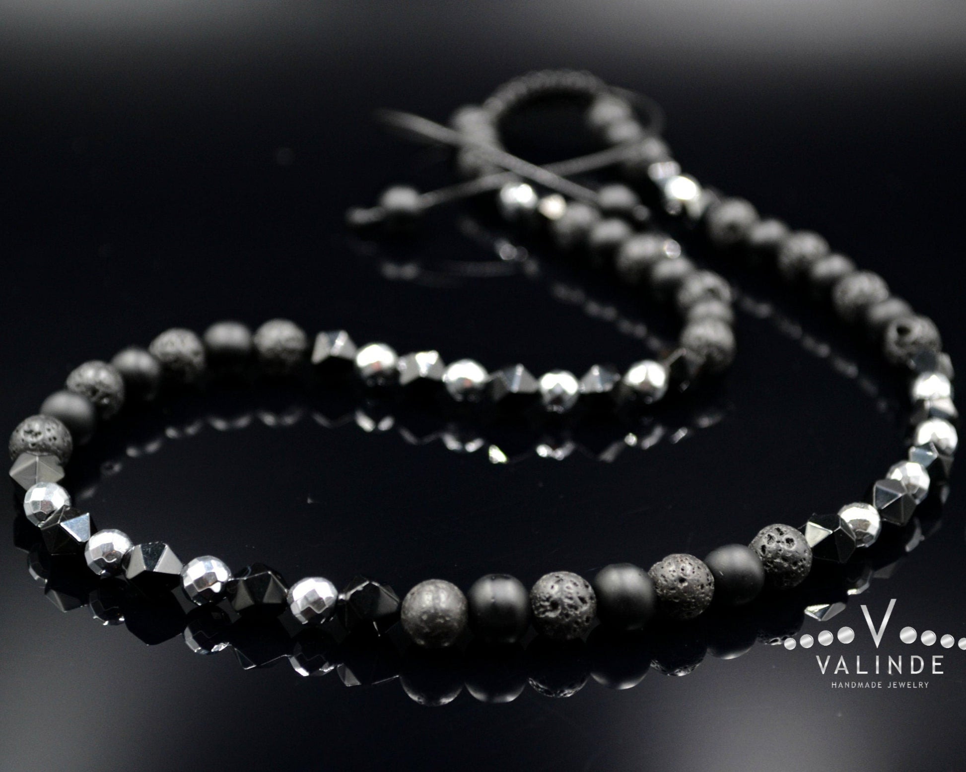 Men's Raw Agate Short Necklace Hematite Necklace Onyx Beaded Necklace Gift for Men Surfer Necklace Gemstone Crystal Necklace Lava Necklace - Shamballa Necklace - Birthstone Necklace - Gemstone Necklace Men - Chakra Necklace - Yoga Necklace - Mantra Necklace -Macrame Necklace  - Healing Necklace - Valinde
