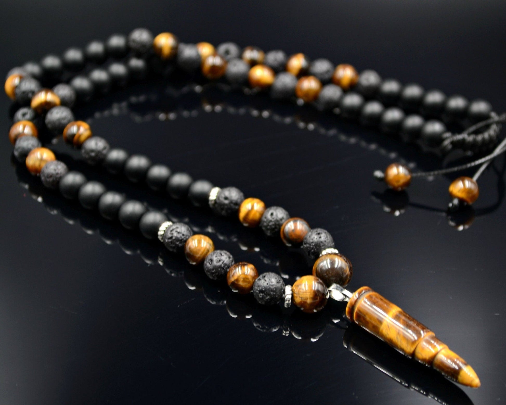 Men's Tiger's Eye Beaded Necklace Lava Stone Necklace Tiger's Eye Bullet Necklace Onyx Necklace Crystal Necklace Long Necklace Gift for Men - Shamballa Necklace - Birthstone Necklace - Gemstone Necklace Men - Chakra Necklace - Yoga Necklace - Mantra Necklace -Macrame Necklace  - Healing Necklace - Gift for Father - Gift For Men - Valinde
