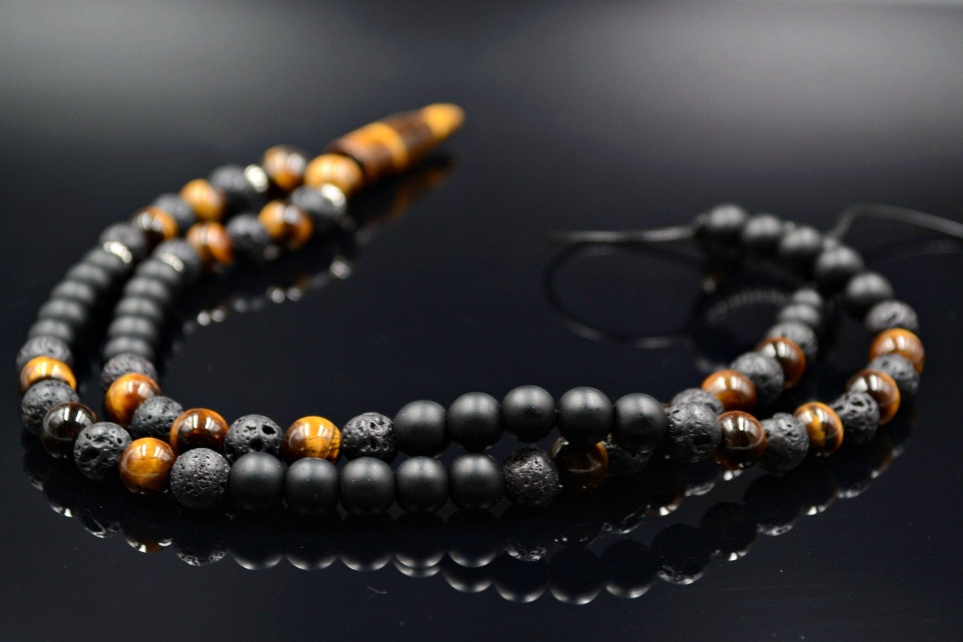 Men's Tiger's Eye Beaded Necklace Lava Stone Necklace Tiger's Eye Bullet Necklace Onyx Necklace Crystal Necklace Long Necklace Gift for Men - Shamballa Necklace - Birthstone Necklace - Gemstone Necklace Men - Chakra Necklace - Yoga Necklace - Mantra Necklace -Macrame Necklace  - Healing Necklace - Gift for Father - Gift For Men - Valinde
