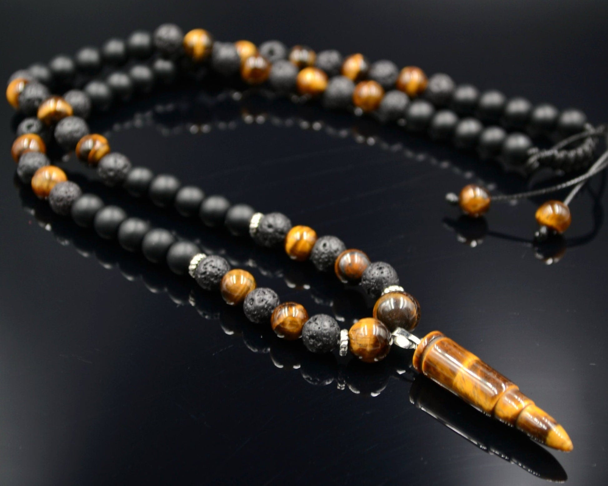Men's Tiger's Eye Beaded Necklace Lava Stone Necklace Tiger's Eye Bullet Necklace Onyx Necklace Crystal Necklace Long Necklace Gift for Men - Shamballa Necklace - Birthstone Necklace - Gemstone Necklace Men - Chakra Necklace - Yoga Necklace - Mantra Necklace -Macrame Necklace  - Healing Necklace - Gift for Father - Gift For Men - Valinde
