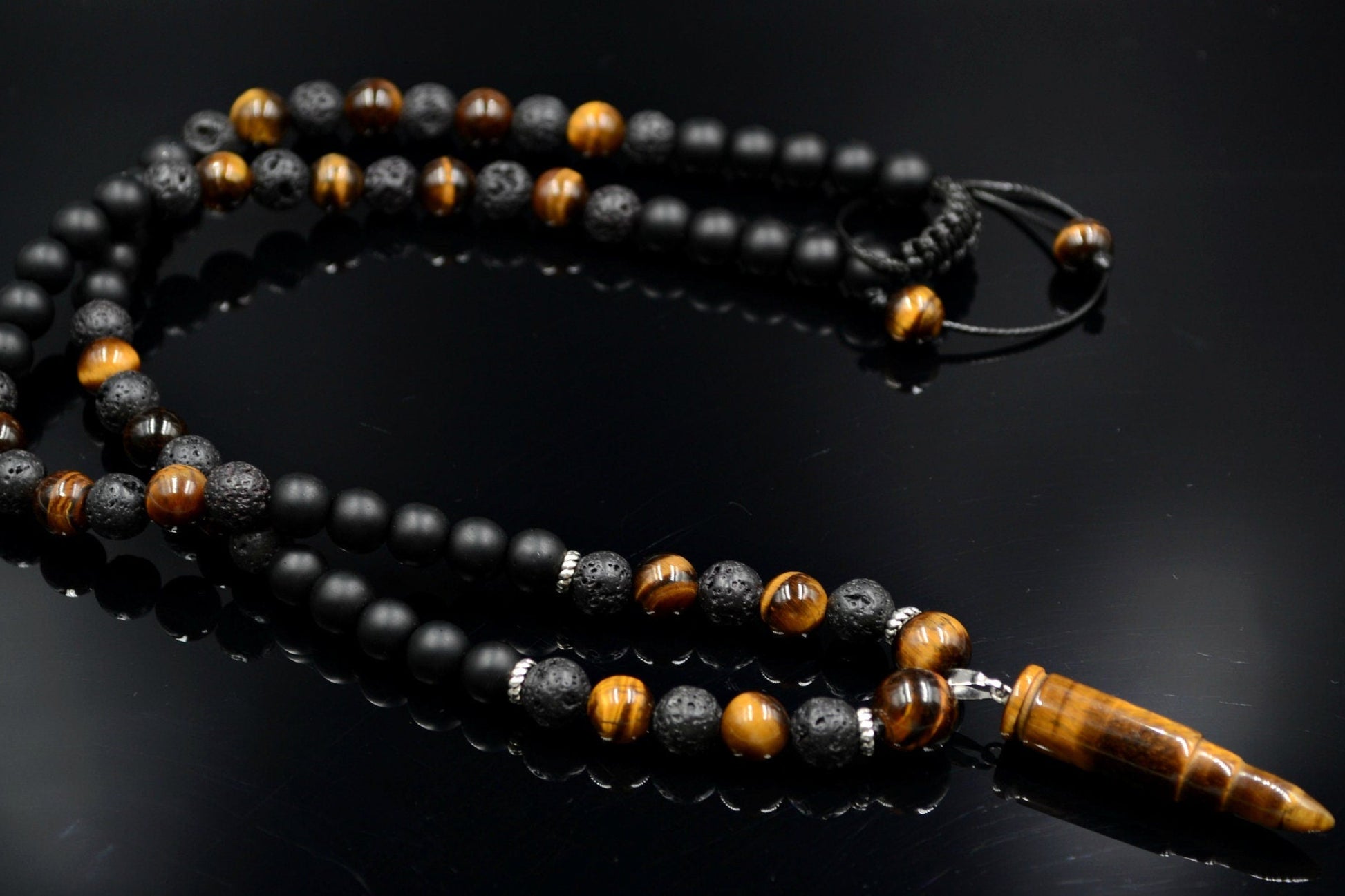 Men's Tiger's Eye Beaded Necklace Lava Stone Necklace Tiger's Eye Bullet Necklace Onyx Necklace Crystal Necklace Long Necklace Gift for Men - Shamballa Necklace - Birthstone Necklace - Gemstone Necklace Men - Chakra Necklace - Yoga Necklace - Mantra Necklace -Macrame Necklace  - Healing Necklace - Gift for Father - Gift For Men - Valinde
