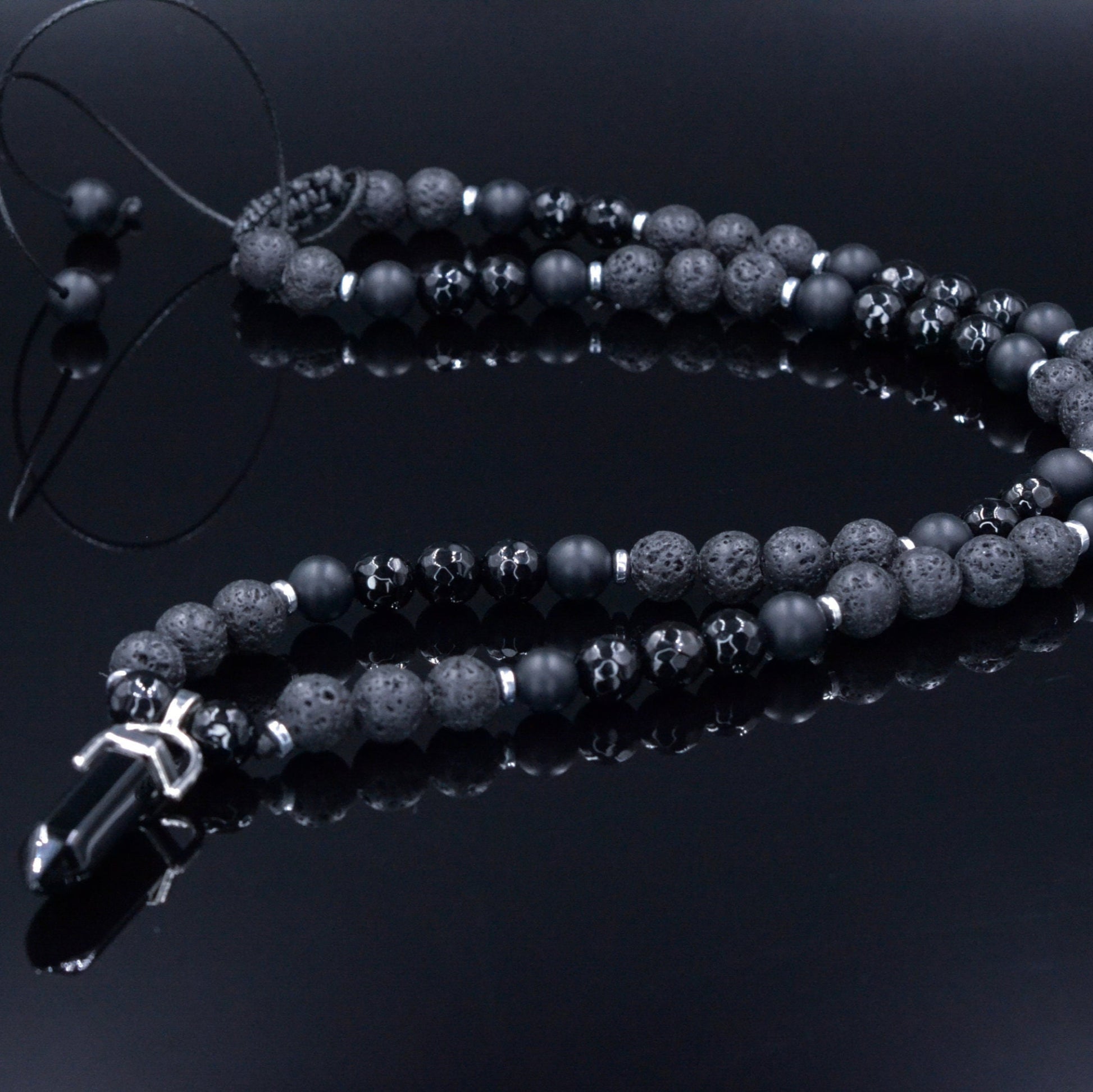 Men's Agate Pendant Necklace - Black Lava Stone Onyx Bead Necklace - Adjustable Short Necklace - Gift for Men - Black Agate Necklace - Shamballa Necklace - Birthstone Necklace - Gemstone Necklace Men - Chakra Necklace - Macrame Necklace  - Healing Necklace - Valinde