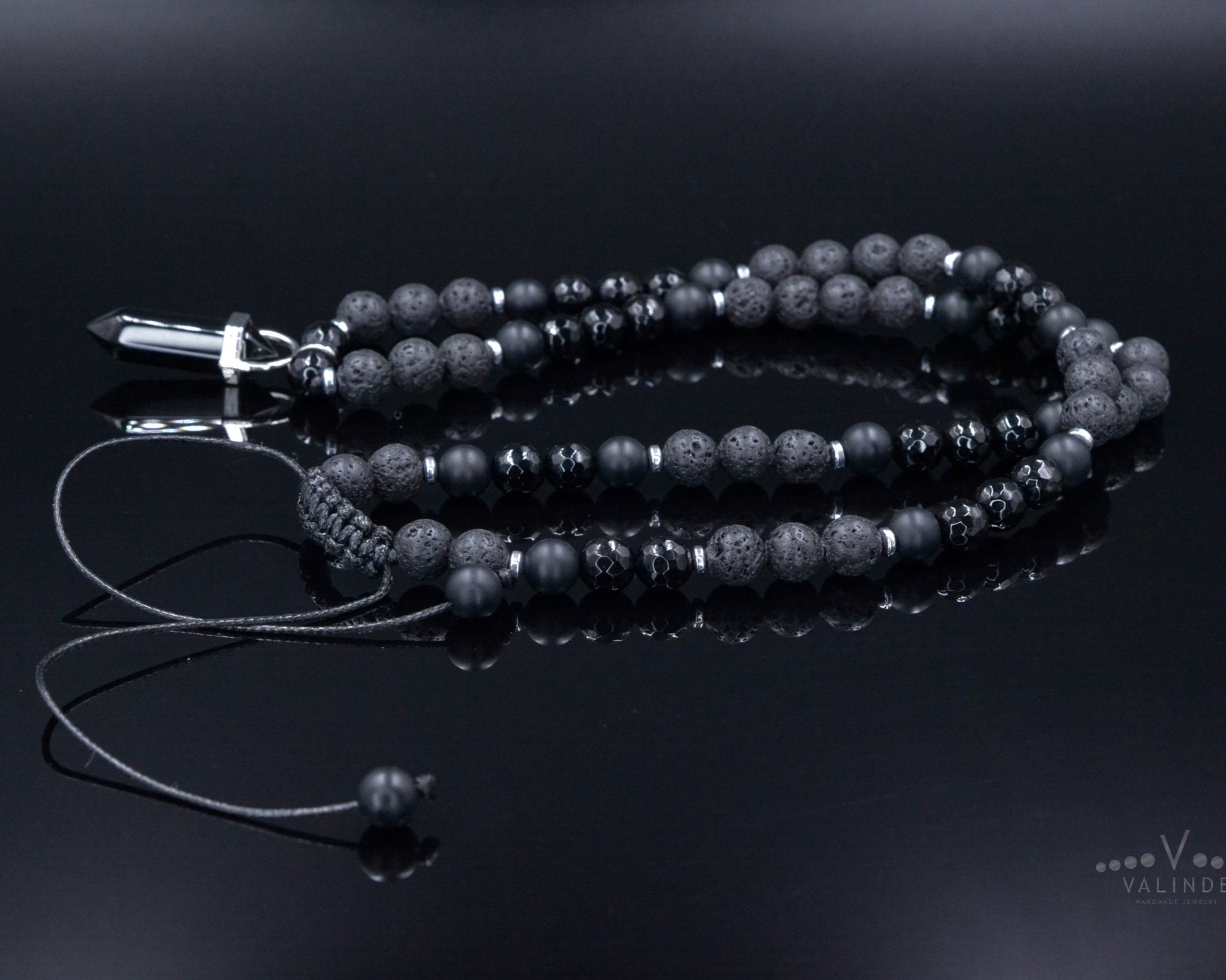 Men's Agate Pendant Necklace - Black Lava Stone Onyx Bead Necklace - Adjustable Short Necklace - Gift for Men - Black Agate Necklace - Shamballa Necklace - Birthstone Necklace - Gemstone Necklace Men - Chakra Necklace - Macrame Necklace  - Healing Necklace - Valinde
