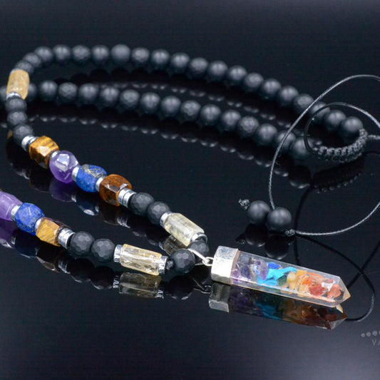 Healing Chakra Pendant Necklace - Men's Citrine Amethyst Onyx Tiger's Eye Crystal Necklace - Gift for Men - Long Beaded Adjustable Necklace - Shamballa Necklace - Birthstone Necklace - Gemstone Necklace Men - Chakra Necklace - Yoga Necklace - Mantra Necklace -Macrame Necklace  - Healing Necklace - Valinde