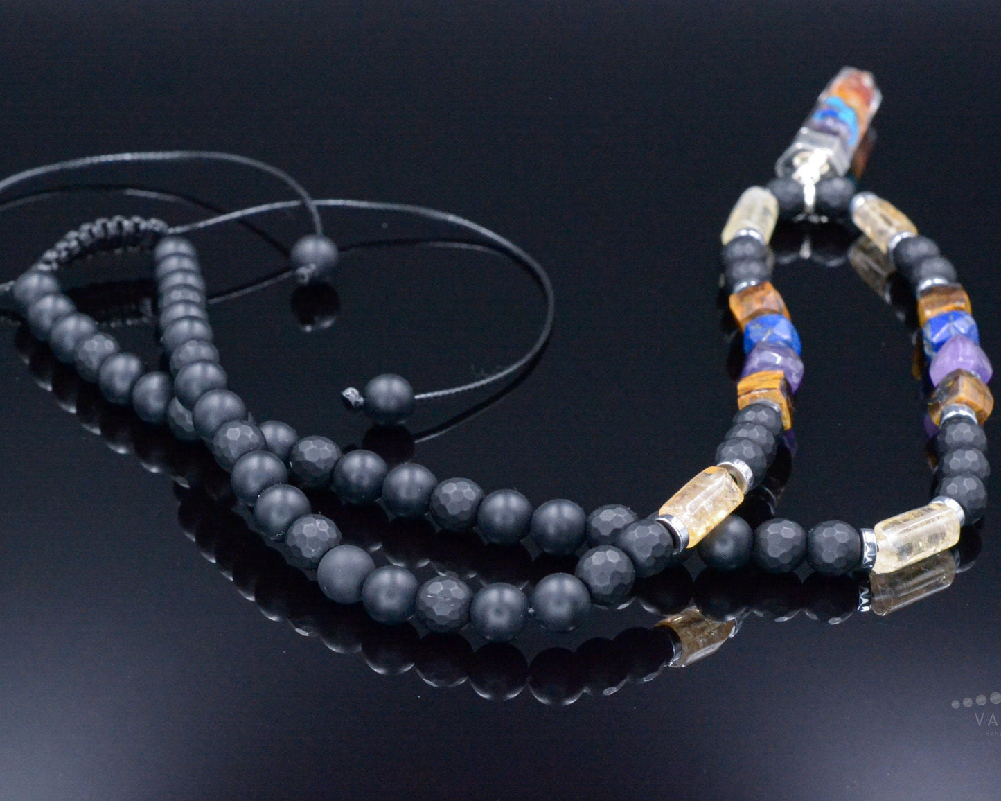 Healing Chakra Pendant Necklace - Men's Citrine Amethyst Onyx Tiger's Eye Crystal Necklace - Gift for Men - Long Beaded Adjustable Necklace - Shamballa Necklace - Birthstone Necklace - Gemstone Necklace Men - Chakra Necklace - Yoga Necklace - Mantra Necklace -Macrame Necklace  - Healing Necklace - Valinde
