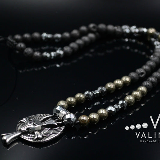 Men's Cross Pendant Necklace Pyrite Necklace Hematite Necklace Long Beaded Necklace Lava Stone Necklace Gift for Men Gemstone Necklace  - Shamballa Necklace - Birthstone Necklace - Gemstone Necklace Men - Chakra Necklace - Yoga Necklace - Mantra Necklace -Macrame Necklace  - Healing Necklace - Valinde
