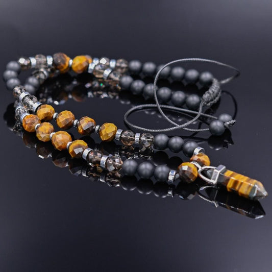 Men's Tiger's Eye Pendant Necklace, Onyx Quartz Crystal Necklace, Gift for Men, Short Beaded Necklace, Brown Tiger Eye Adjustable Necklace  - Shamballa Necklace - Birthstone Necklace - Gemstone Necklace Men - Chakra Necklace - Yoga Necklace - Mantra Necklace -Macrame Necklace  - Healing Necklace - Valinde
