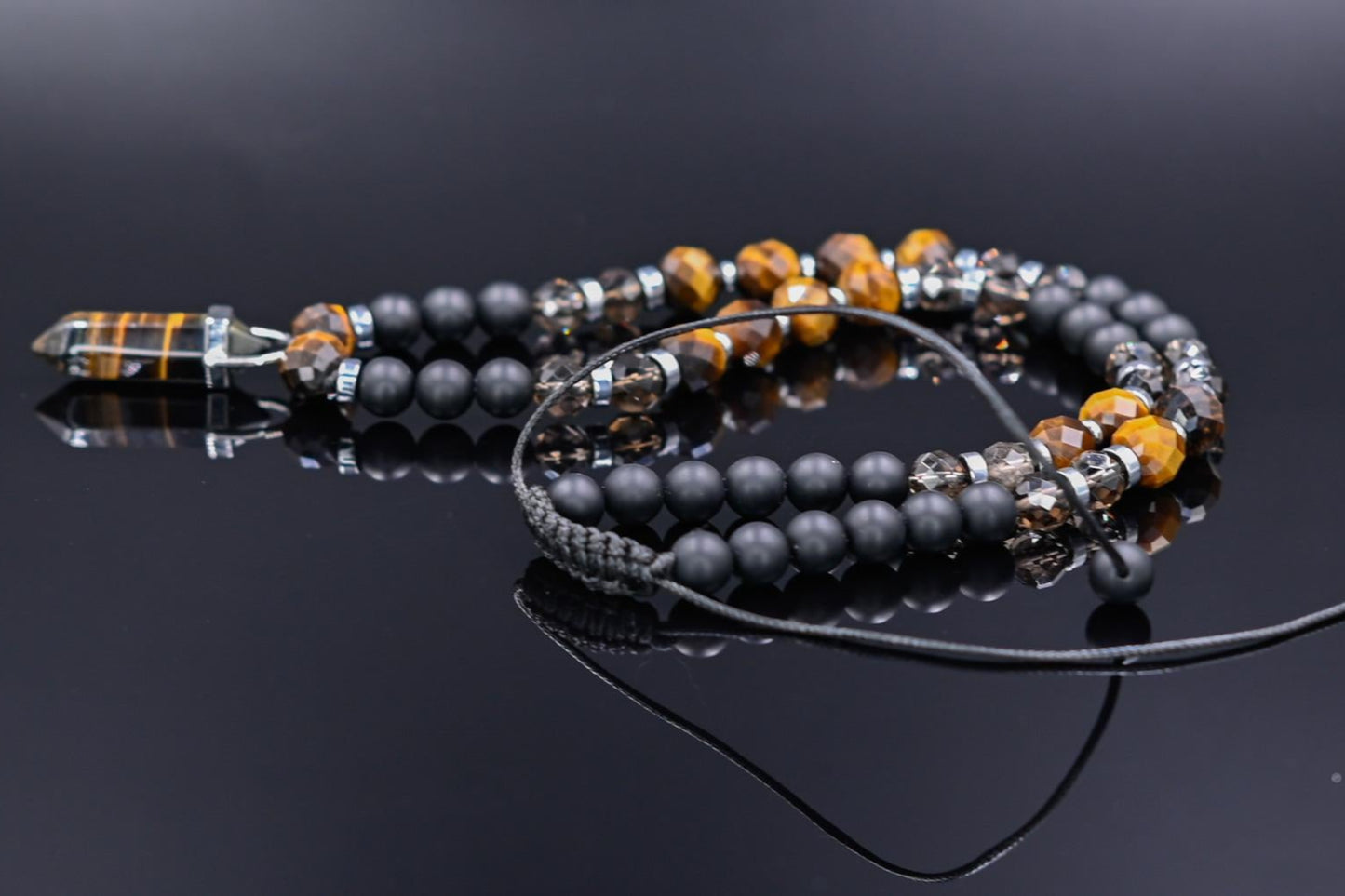 Men's Tiger's Eye Pendant Necklace, Onyx Quartz Crystal Necklace, Gift for Men, Short Beaded Necklace, Brown Tiger Eye Adjustable Necklace  - Shamballa Necklace - Birthstone Necklace - Gemstone Necklace Men - Chakra Necklace - Yoga Necklace - Mantra Necklace -Macrame Necklace  - Healing Necklace - Valinde
