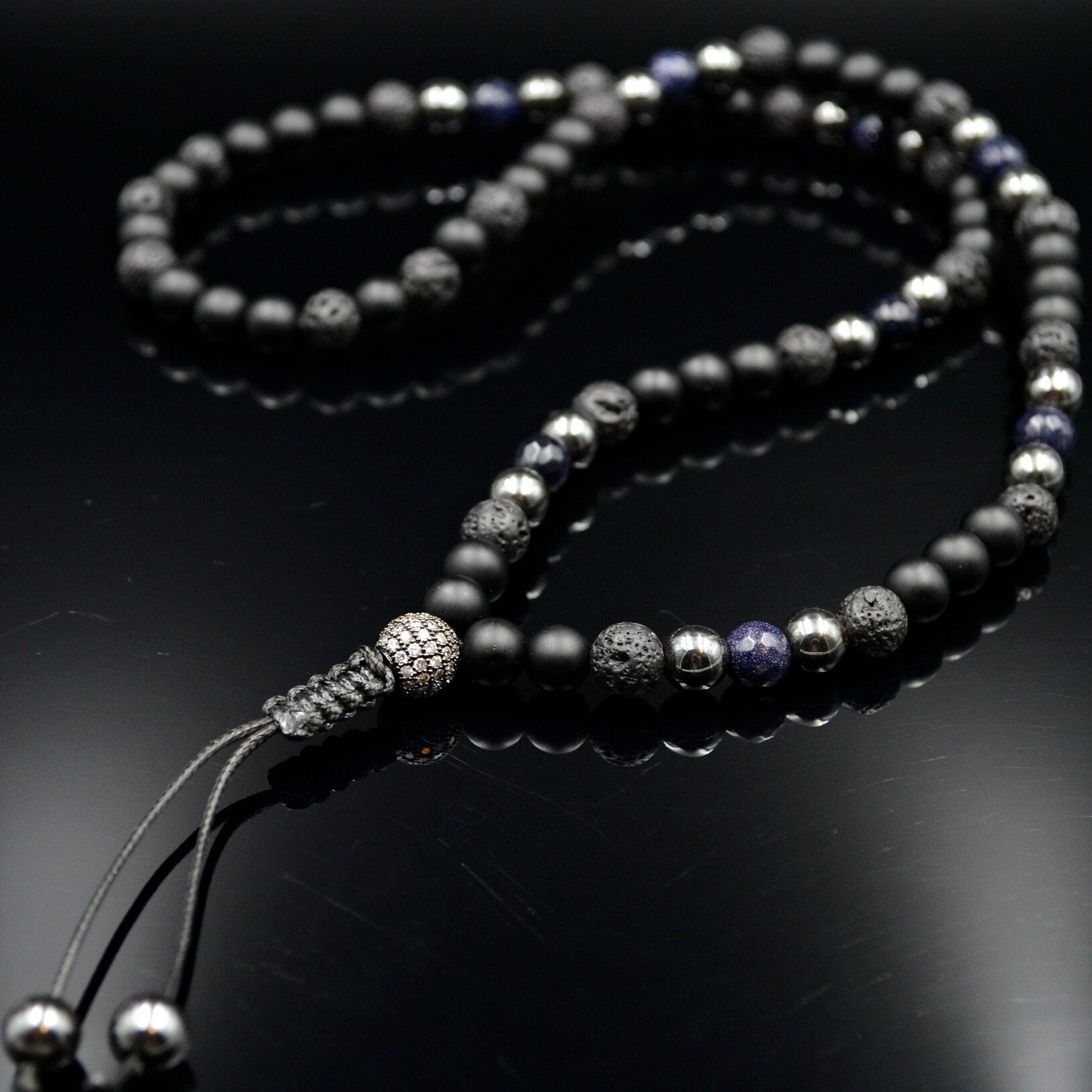 Men's Black Onyx Necklace Lava Stone Necklace Gemstone Necklace Men's Jewelry Hematite Necklace Blue Sandstone Beaded Necklace Gift for Men  - Shamballa Necklace - Birthstone Necklace - Gemstone Necklace Men - Chakra Necklace - Yoga Necklace - Mantra Necklace -Macrame Necklace  - Healing Necklace - Valinde