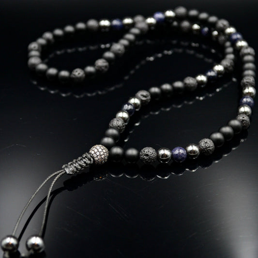 Men's Black Onyx Necklace Lava Stone Necklace Gemstone Necklace Men's Jewelry Hematite Necklace Blue Sandstone Beaded Necklace Gift for Men  - Shamballa Necklace - Birthstone Necklace - Gemstone Necklace Men - Chakra Necklace - Yoga Necklace - Mantra Necklace -Macrame Necklace  - Healing Necklace - Valinde