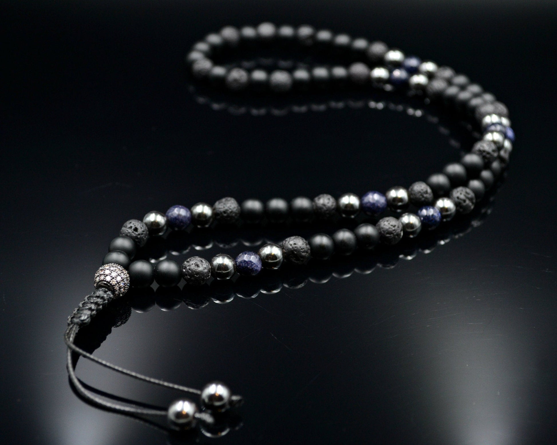 Men's Black Onyx Necklace Lava Stone Necklace Gemstone Necklace Men's Jewelry Hematite Necklace Blue Sandstone Beaded Necklace Gift for Men  - Shamballa Necklace - Birthstone Necklace - Gemstone Necklace Men - Chakra Necklace - Yoga Necklace - Mantra Necklace -Macrame Necklace  - Healing Necklace - Valinde
