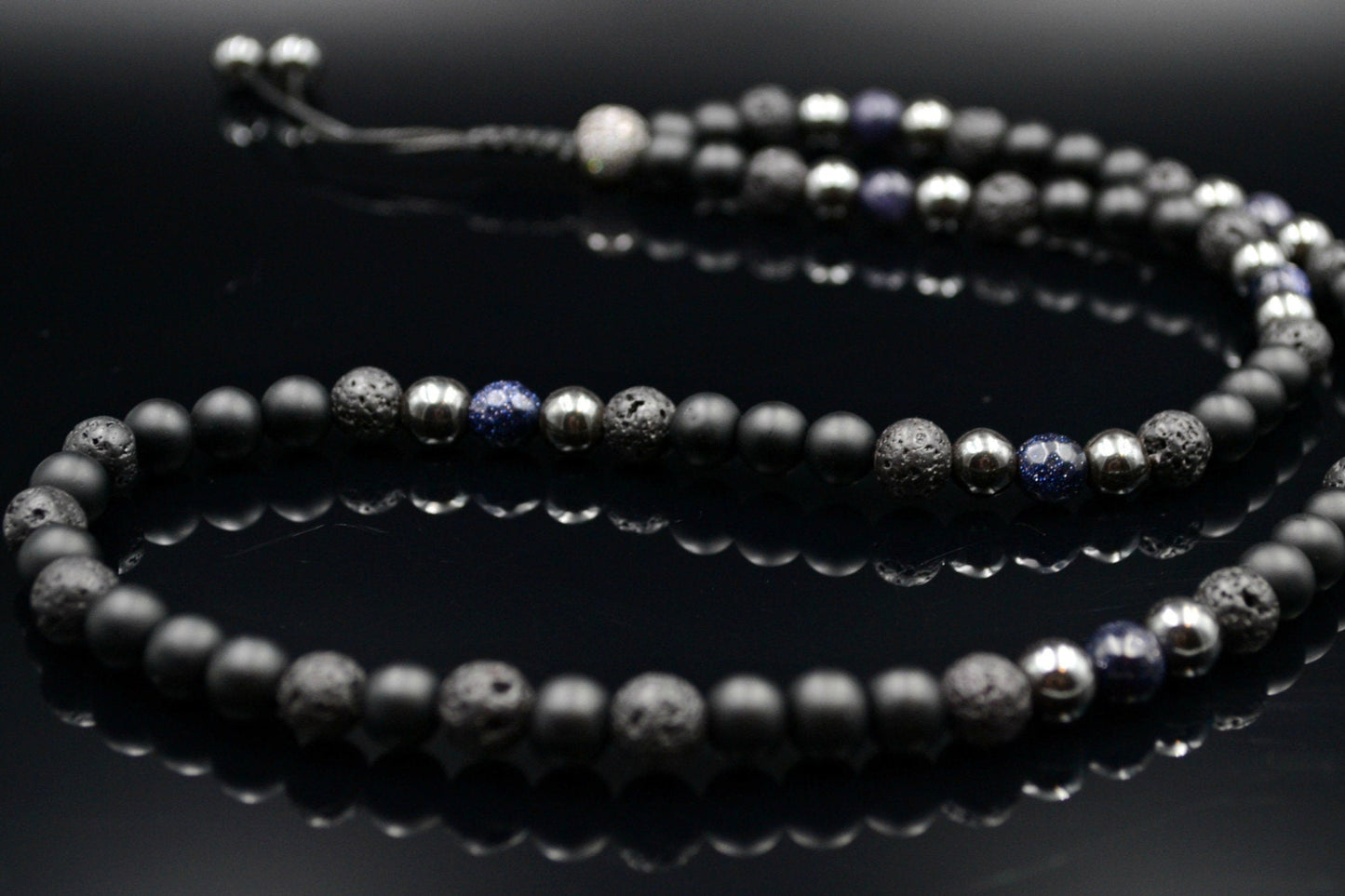 Men's Black Onyx Necklace Lava Stone Necklace Gemstone Necklace Men's Jewelry Hematite Necklace Blue Sandstone Beaded Necklace Gift for Men  - Shamballa Necklace - Birthstone Necklace - Gemstone Necklace Men - Chakra Necklace - Yoga Necklace - Mantra Necklace -Macrame Necklace  - Healing Necklace - Valinde
