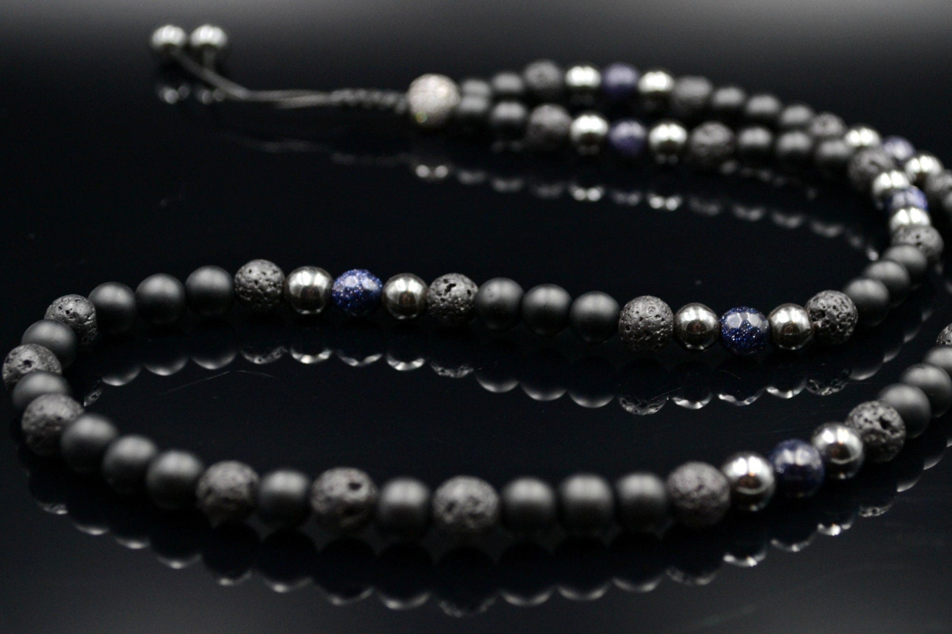 Men's Black Onyx Necklace Lava Stone Necklace Gemstone Necklace Men's Jewelry Hematite Necklace Blue Sandstone Beaded Necklace Gift for Men  - Shamballa Necklace - Birthstone Necklace - Gemstone Necklace Men - Chakra Necklace - Yoga Necklace - Mantra Necklace -Macrame Necklace  - Healing Necklace - Valinde
