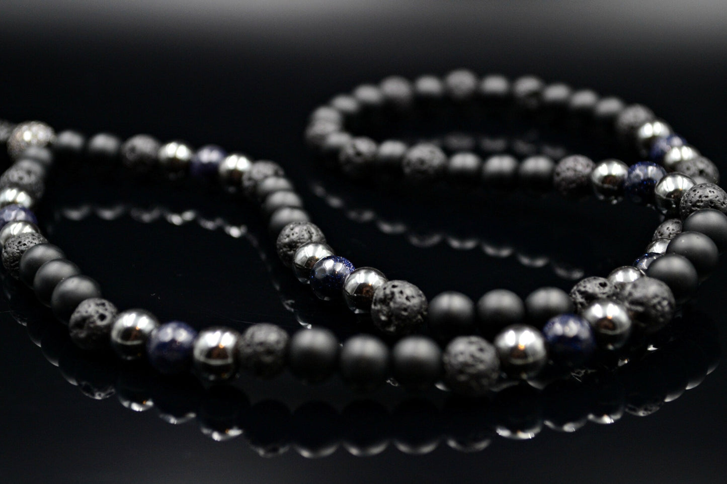 Men's Black Onyx Necklace Lava Stone Necklace Gemstone Necklace Men's Jewelry Hematite Necklace Blue Sandstone Beaded Necklace Gift for Men  - Shamballa Necklace - Birthstone Necklace - Gemstone Necklace Men - Chakra Necklace - Yoga Necklace - Mantra Necklace -Macrame Necklace  - Healing Necklace - Valinde
