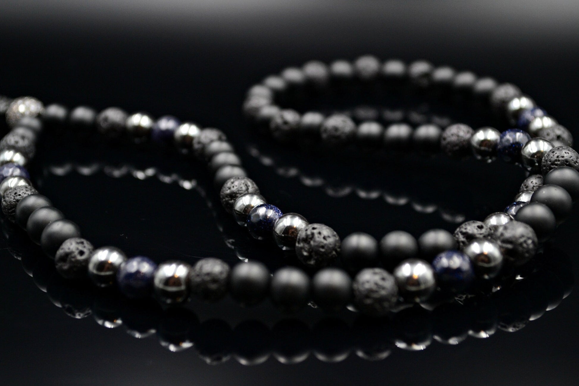 Men's Black Onyx Necklace Lava Stone Necklace Gemstone Necklace Men's Jewelry Hematite Necklace Blue Sandstone Beaded Necklace Gift for Men  - Shamballa Necklace - Birthstone Necklace - Gemstone Necklace Men - Chakra Necklace - Yoga Necklace - Mantra Necklace -Macrame Necklace  - Healing Necklace - Valinde
