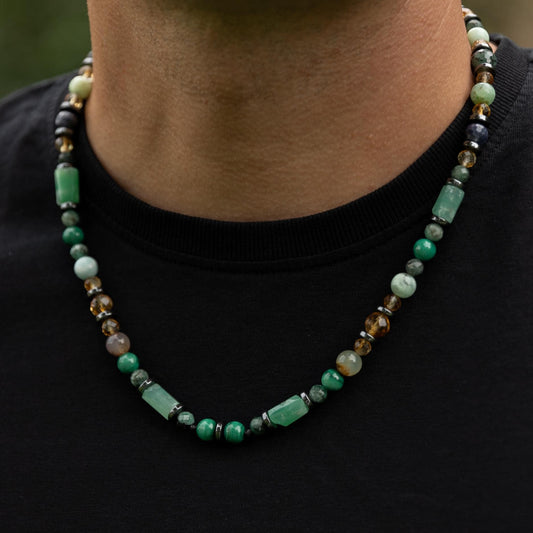 Men's Emerald Sapphire Malachite Gemstone Necklace, Short Chysoprase Beaded Necklace, Luxury Necklace, Gift for Him, Adjustable Necklace - Shamballa Necklace - Birthstone Necklace - Gemstone Necklace Men - Chakra Necklace - Macrame Necklace  - Healing Necklace - Valinde