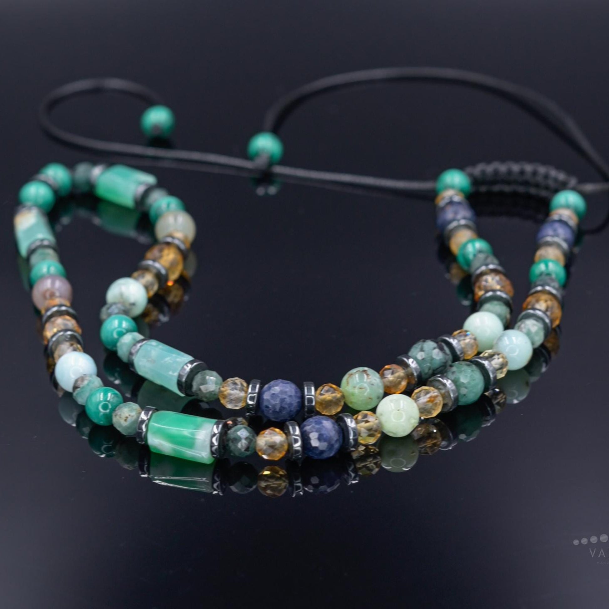Men's Emerald Sapphire Malachite Gemstone Necklace, Short Chysoprase Beaded Necklace, Luxury Necklace, Gift for Him, Adjustable Necklace - Shamballa Necklace - Birthstone Necklace - Gemstone Necklace Men - Chakra Necklace - Macrame Necklace  - Healing Necklace - Valinde
