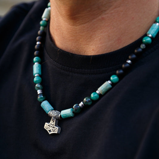 Thor's Hammer 925 Silver Pendant Necklace - Men's Emerald Malachite Amazonite Necklace- Short Necklace - Black Onyx Necklace - Gift for Men  - Shamballa Necklace - Birthstone Necklace - Gemstone Necklace Men - Chakra Necklace - Macrame Necklace  - Healing Necklace - Valinde - Shamballa Necklace - Birthstone Necklace - Gemstone Necklace Men - Chakra Necklace - Macrame Necklace  - Healing Necklace - Valinde
