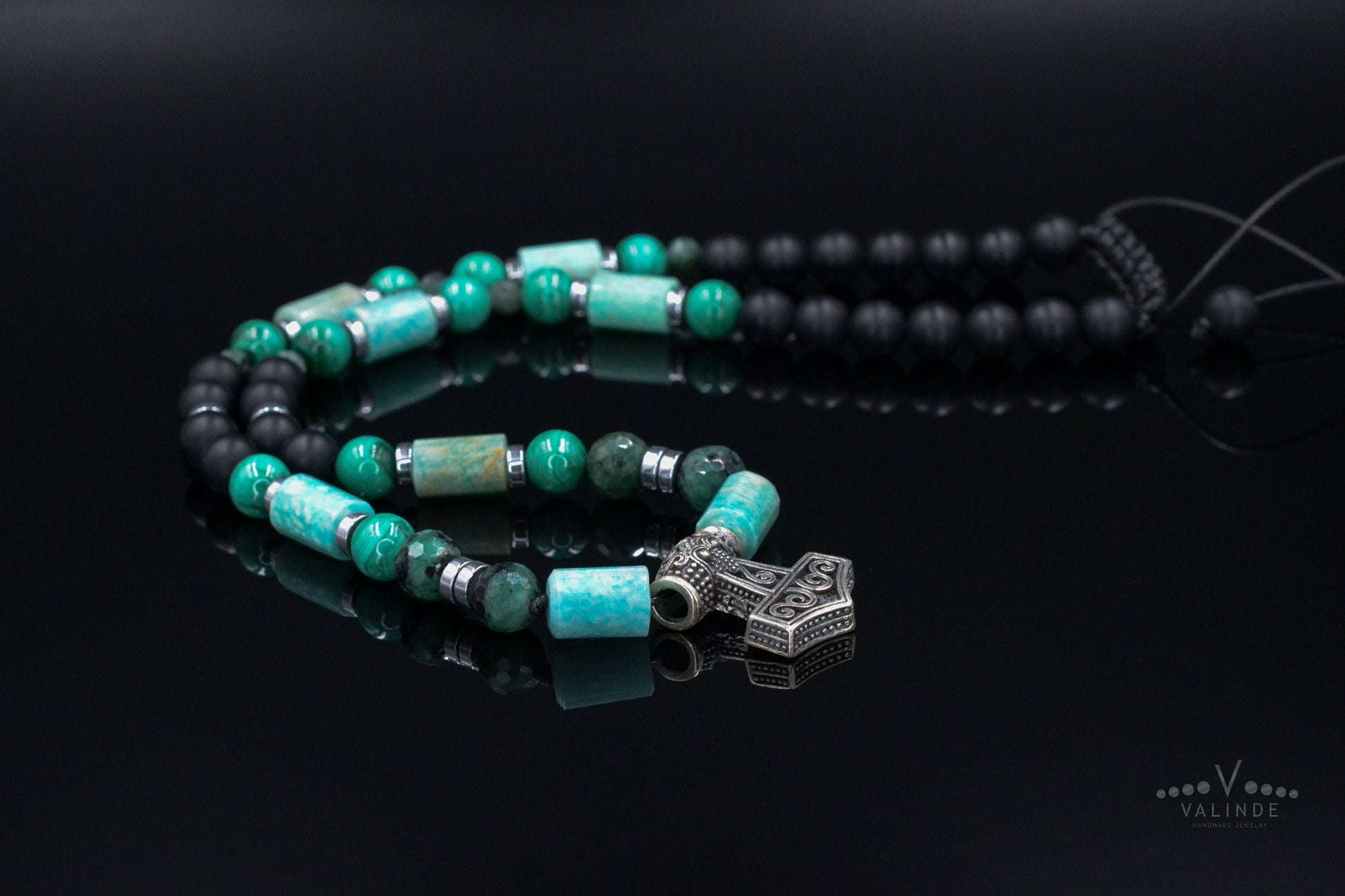 Thor's Hammer 925 Silver Pendant Necklace - Men's Emerald Malachite Amazonite Necklace- Short Necklace - Black Onyx Necklace - Gift for Men  - Shamballa Necklace - Birthstone Necklace - Gemstone Necklace Men - Chakra Necklace - Macrame Necklace  - Healing Necklace - Valinde - Shamballa Necklace - Birthstone Necklace - Gemstone Necklace Men - Chakra Necklace - Macrame Necklace  - Healing Necklace - Valinde
