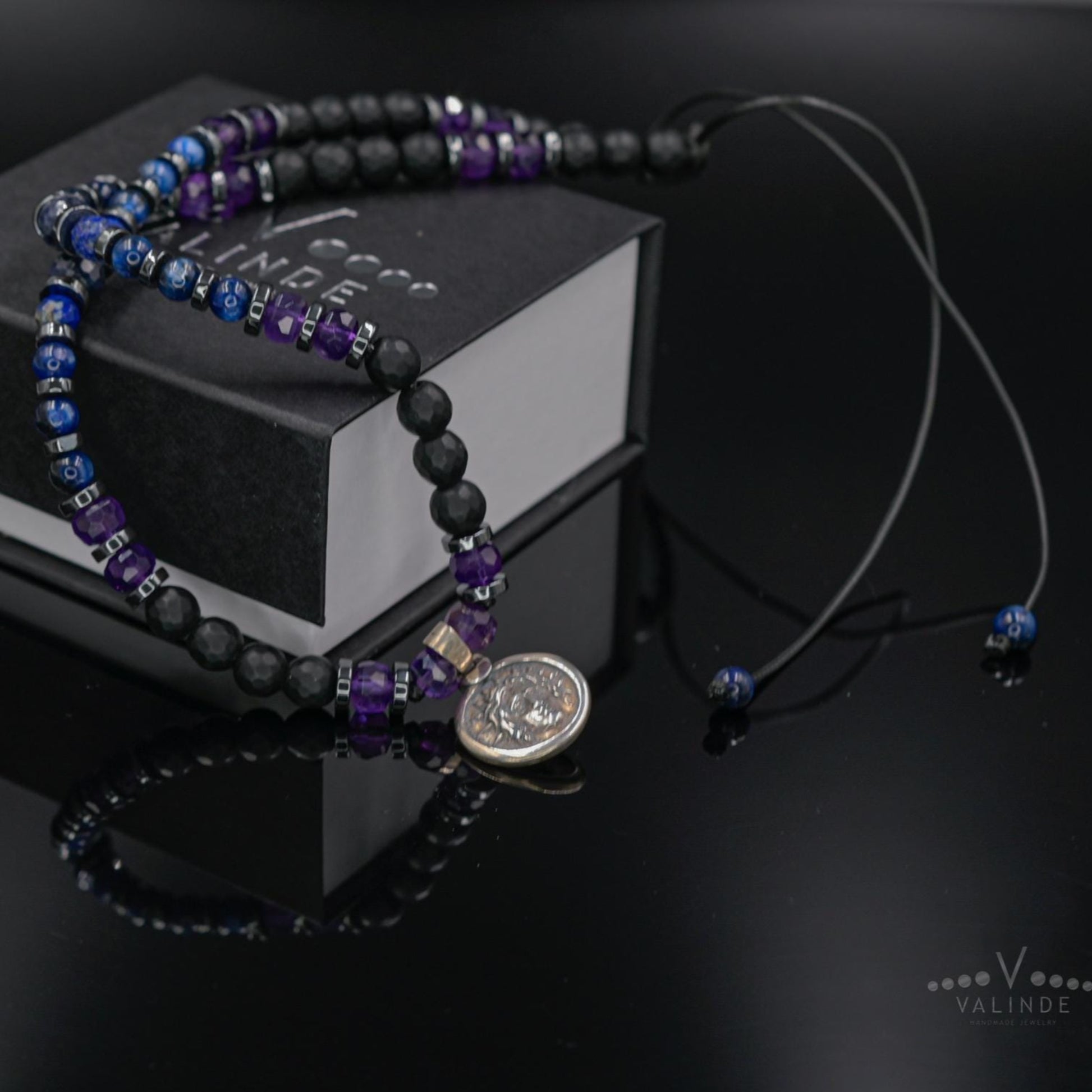 Helios Silver Pendant Necklace, Men's Sapphire Kyanite Amethyst Onyx Gemstone Necklace, Gift for Him, Short Beaded Necklace, Gift for Men - Shamballa Necklace - Birthstone Necklace - Gemstone Necklace Men - Chakra Necklace - Yoga Necklace - Mantra Necklace -Macrame Necklace  - Healing Necklace - Gift for Father - Gift For Men - Valinde
