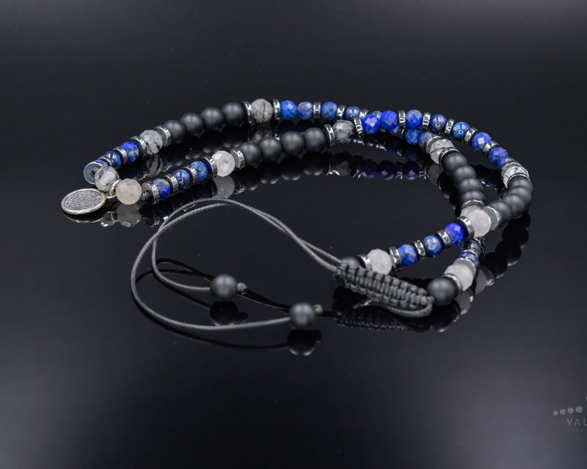 Phaistos Disc Silver Pendant Necklace, Men's Lapis Lazuli Kyanite Quartz Onyx Beads Necklace,One of a kind Necklace, Crystal Short Necklace - Shamballa Necklace - Birthstone Necklace - Gemstone Necklace Men - Chakra Necklace - Yoga Necklace - Mantra Necklace -Macrame Necklace  - Healing Necklace - Valinde
