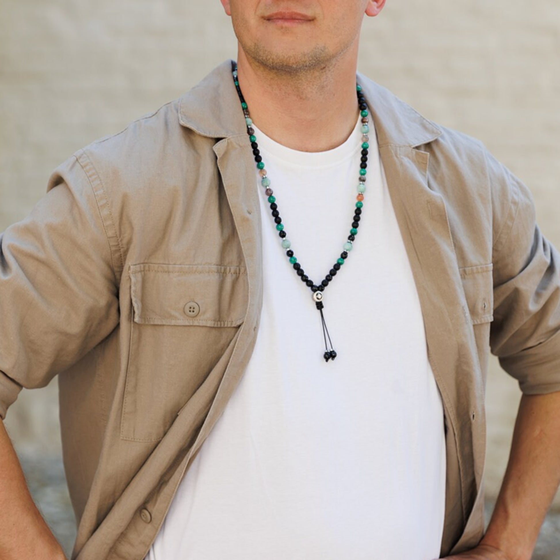 Men's Malachite Necklace, Amazonite Botswana Agate Onyx Necklace,925 Silver Bead Necklace, Long Beaded Necklace, Gift for Men,Stone Necklace - Shamballa Necklace - Birthstone Necklace - Gemstone Necklace Men - Chakra Necklace - Yoga Necklace - Mantra Necklace -Macrame Necklace  - Healing Necklace - Valinde