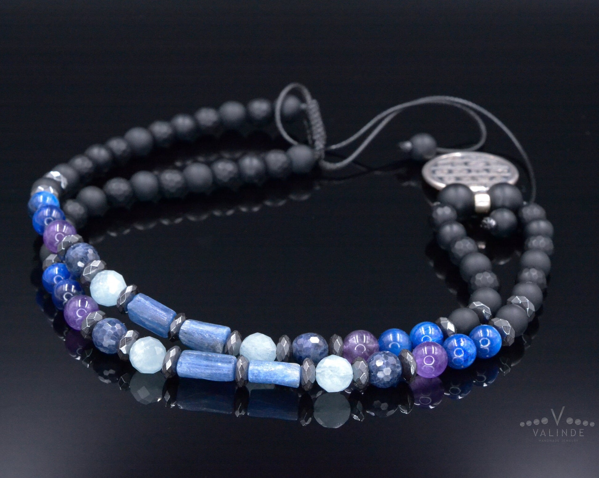 Sterling Silver Greek Coin Necklace - Men's Sapphire Kyanite Amethyst Necklace - Greek Pendant Necklace - Long Beaded Necklace- Gift for Men  - Shamballa Necklace - Birthstone Necklace - Gemstone Necklace Men - Chakra Necklace - Macrame Necklace  - Healing Necklace - Valinde
