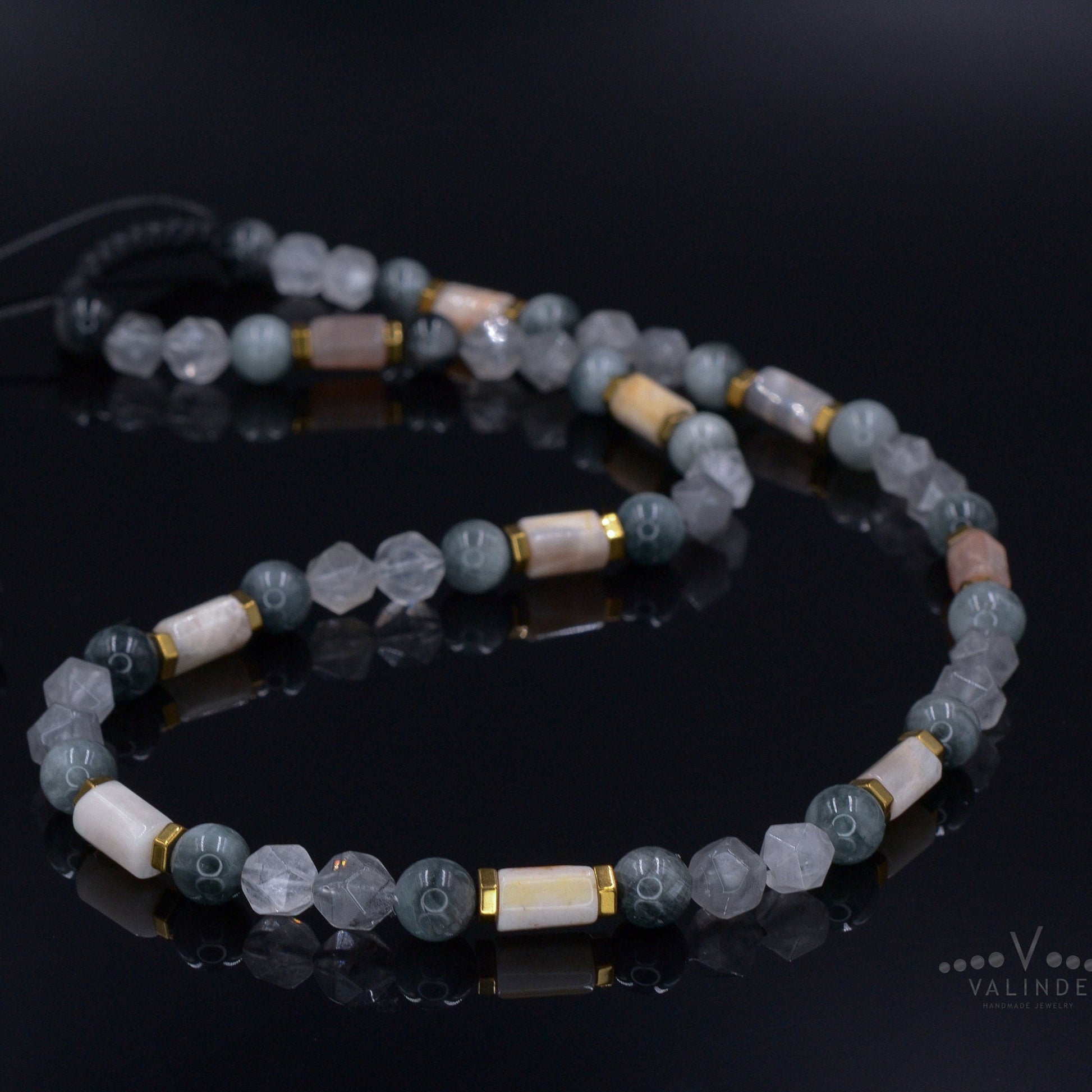 Men's Sunstone and Hawk's Eye Crystal Necklace - Quartz Beaded Necklace - Gift for Men - Short Adjustable Necklace - Father's Day Gift- Shamballa Necklace - Birthstone Necklace - Gemstone Necklace Men - Chakra Necklace - Macrame Necklace  - Healing Necklace - Valinde