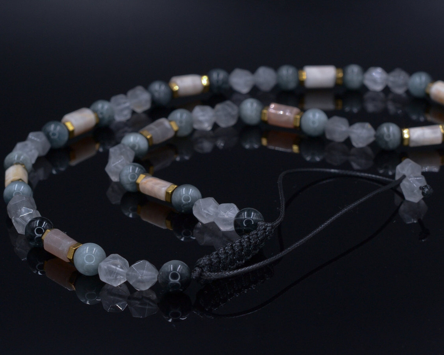 Men's Sunstone and Hawk's Eye Crystal Necklace - Quartz Beaded Necklace - Gift for Men - Short Adjustable Necklace - Father's Day Gift- Shamballa Necklace - Birthstone Necklace - Gemstone Necklace Men - Chakra Necklace - Macrame Necklace  - Healing Necklace - Valinde
