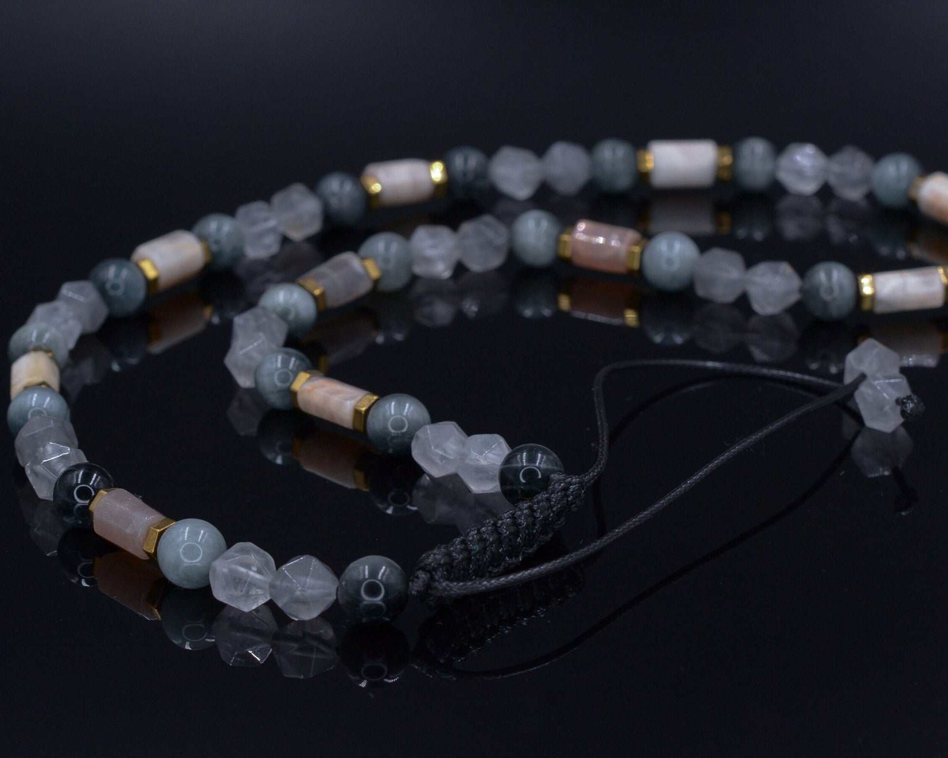 Men's Sunstone and Hawk's Eye Crystal Necklace - Quartz Beaded Necklace - Gift for Men - Short Adjustable Necklace - Father's Day Gift- Shamballa Necklace - Birthstone Necklace - Gemstone Necklace Men - Chakra Necklace - Macrame Necklace  - Healing Necklace - Valinde
