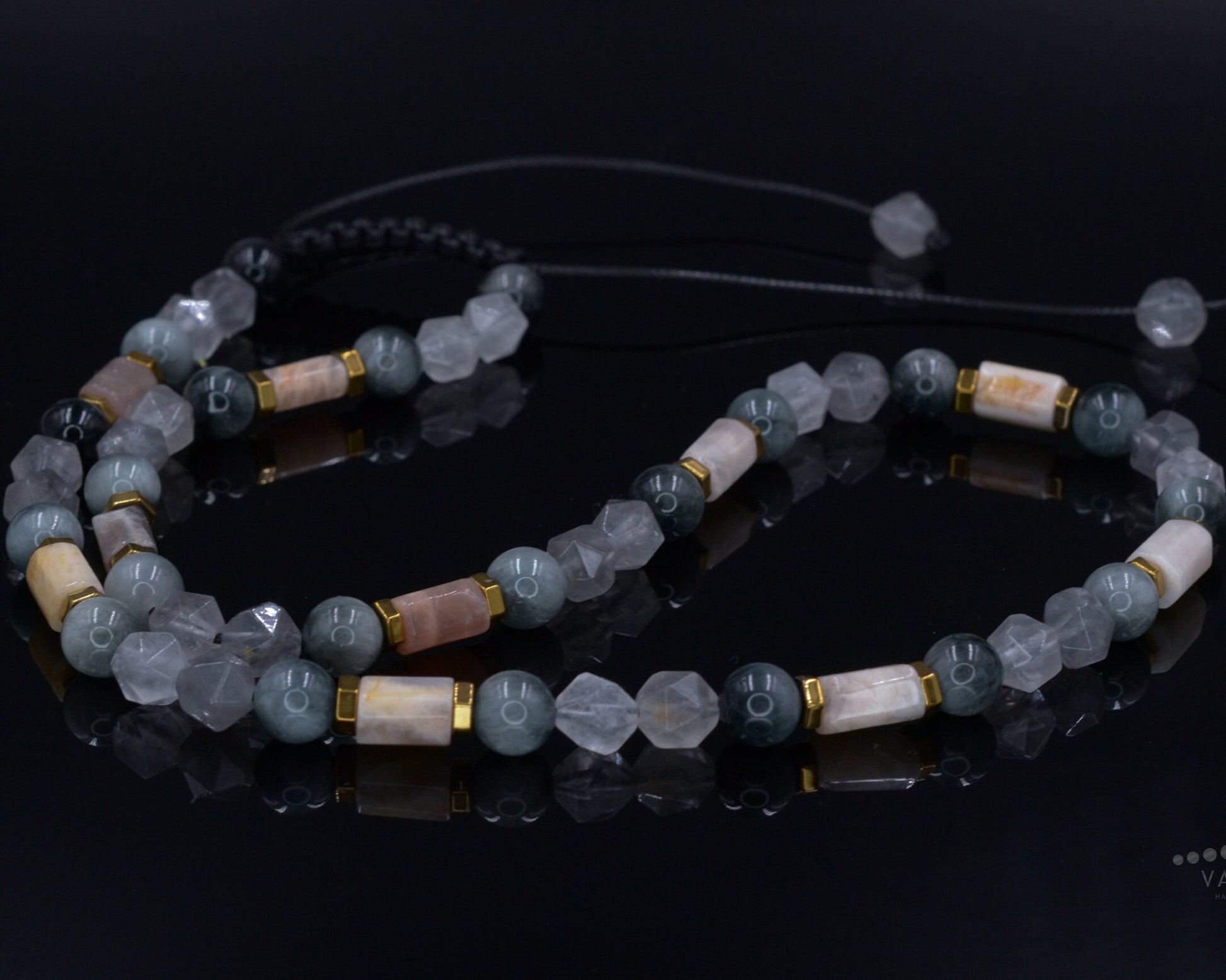 Men's Sunstone and Hawk's Eye Crystal Necklace - Quartz Beaded Necklace - Gift for Men - Short Adjustable Necklace - Father's Day Gift- Shamballa Necklace - Birthstone Necklace - Gemstone Necklace Men - Chakra Necklace - Macrame Necklace  - Healing Necklace - Valinde
