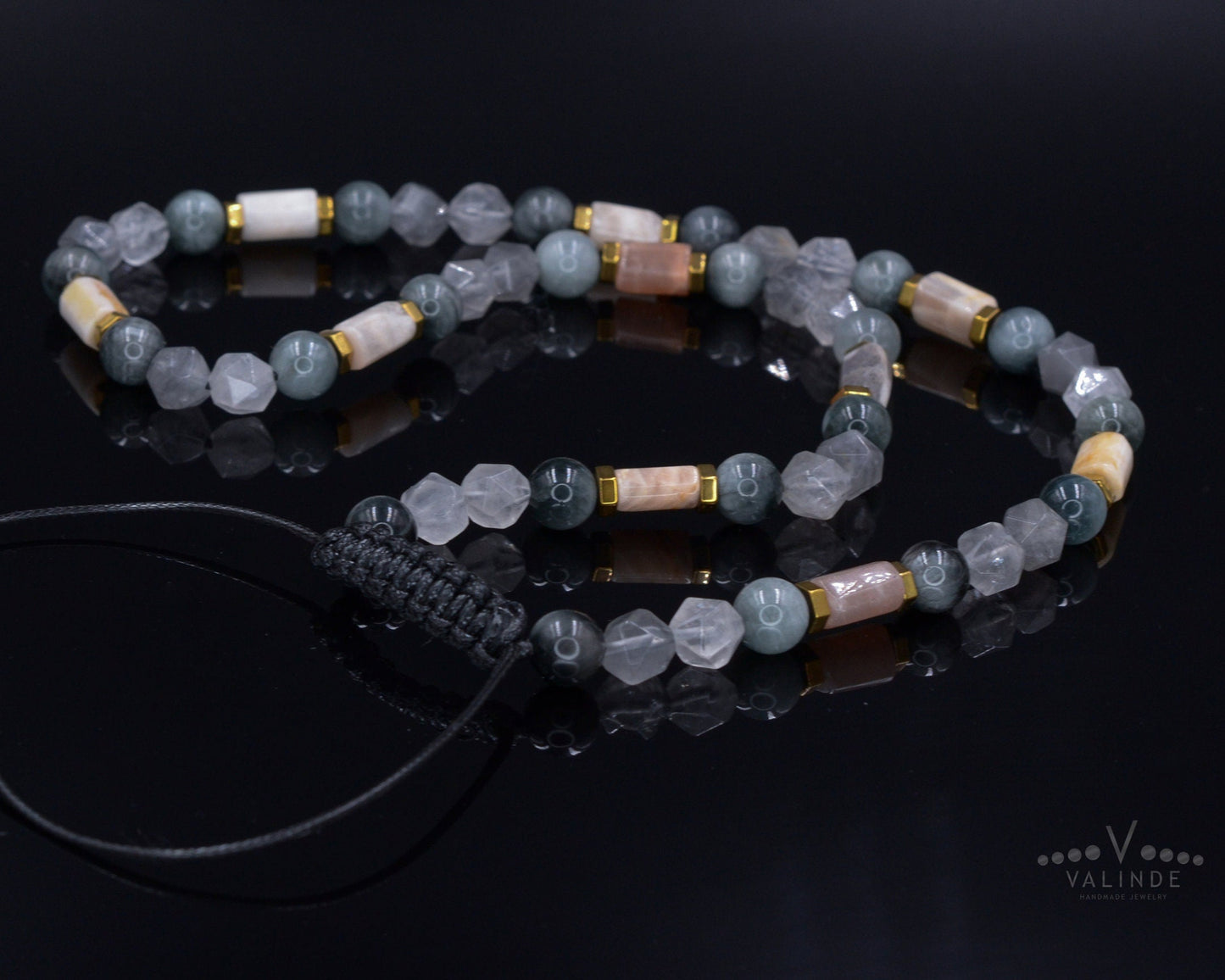 Men's Sunstone and Hawk's Eye Crystal Necklace - Quartz Beaded Necklace - Gift for Men - Short Adjustable Necklace - Father's Day Gift- Shamballa Necklace - Birthstone Necklace - Gemstone Necklace Men - Chakra Necklace - Macrame Necklace  - Healing Necklace - Valinde
