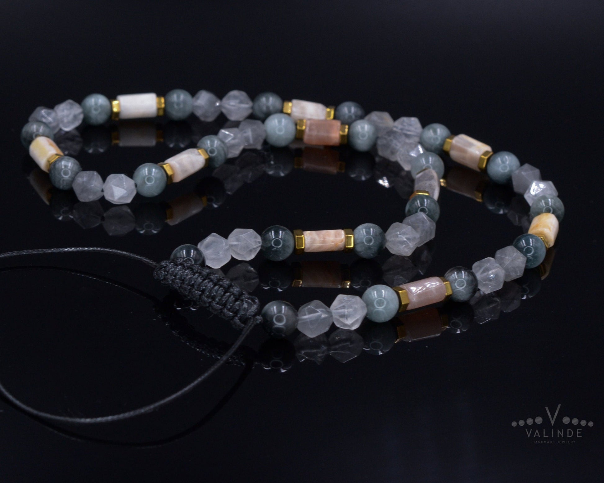Men's Sunstone and Hawk's Eye Crystal Necklace - Quartz Beaded Necklace - Gift for Men - Short Adjustable Necklace - Father's Day Gift- Shamballa Necklace - Birthstone Necklace - Gemstone Necklace Men - Chakra Necklace - Macrame Necklace  - Healing Necklace - Valinde
